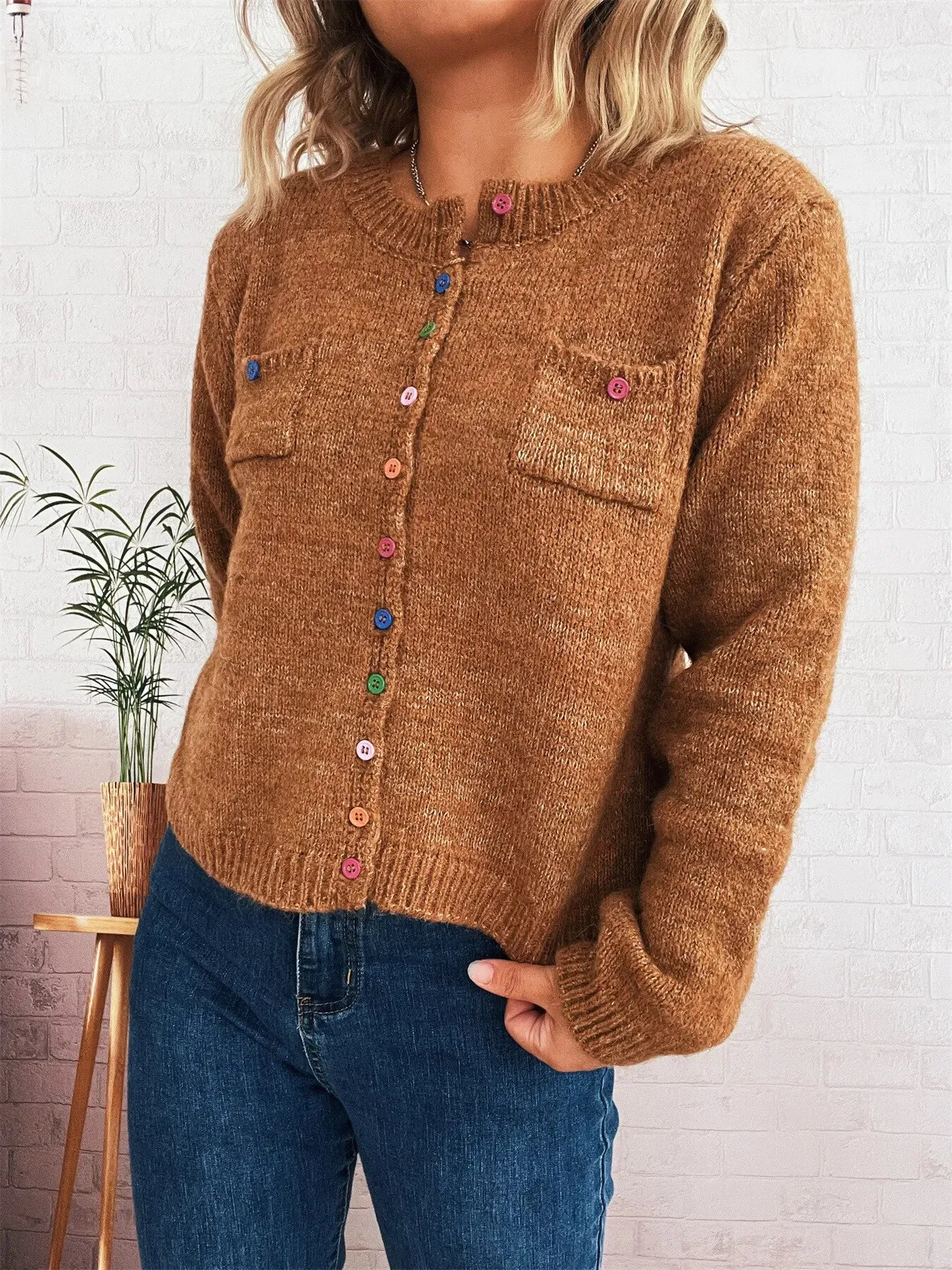 Button-Up Ribbed Hem Cardigan with Chest Pocket sold by Charming Charlie product image thumbnail 2