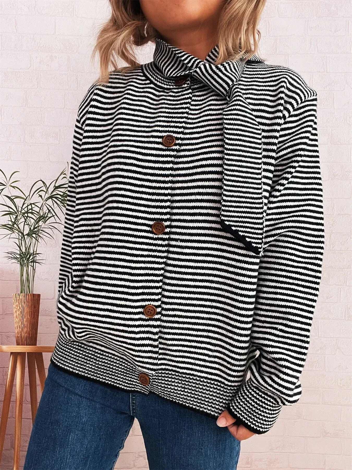 Striped Button Up Long Sleeve Cardigan sold by Charming Charlie product image thumbnail 3