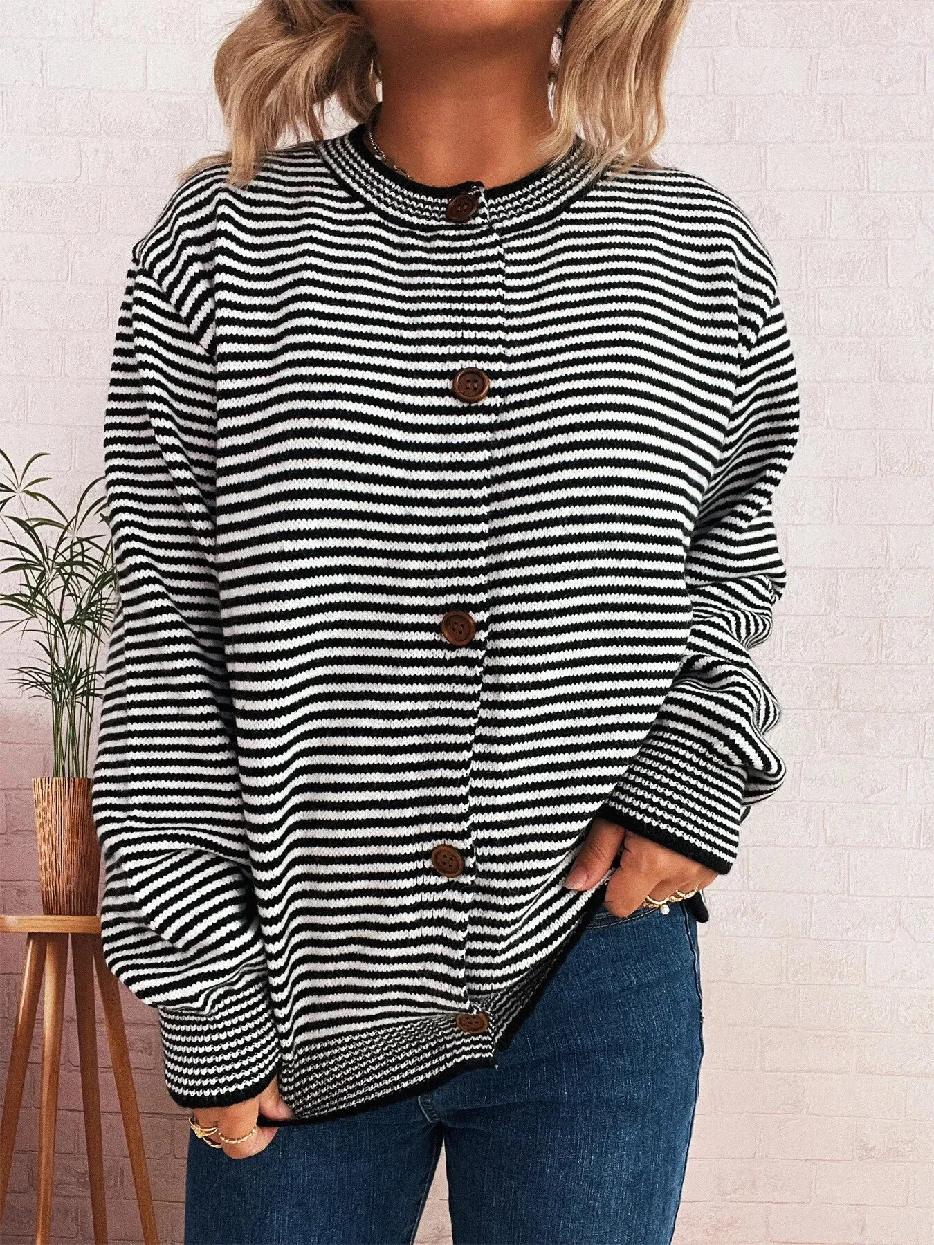 Striped Button Up Long Sleeve Cardigan sold by Charming Charlie