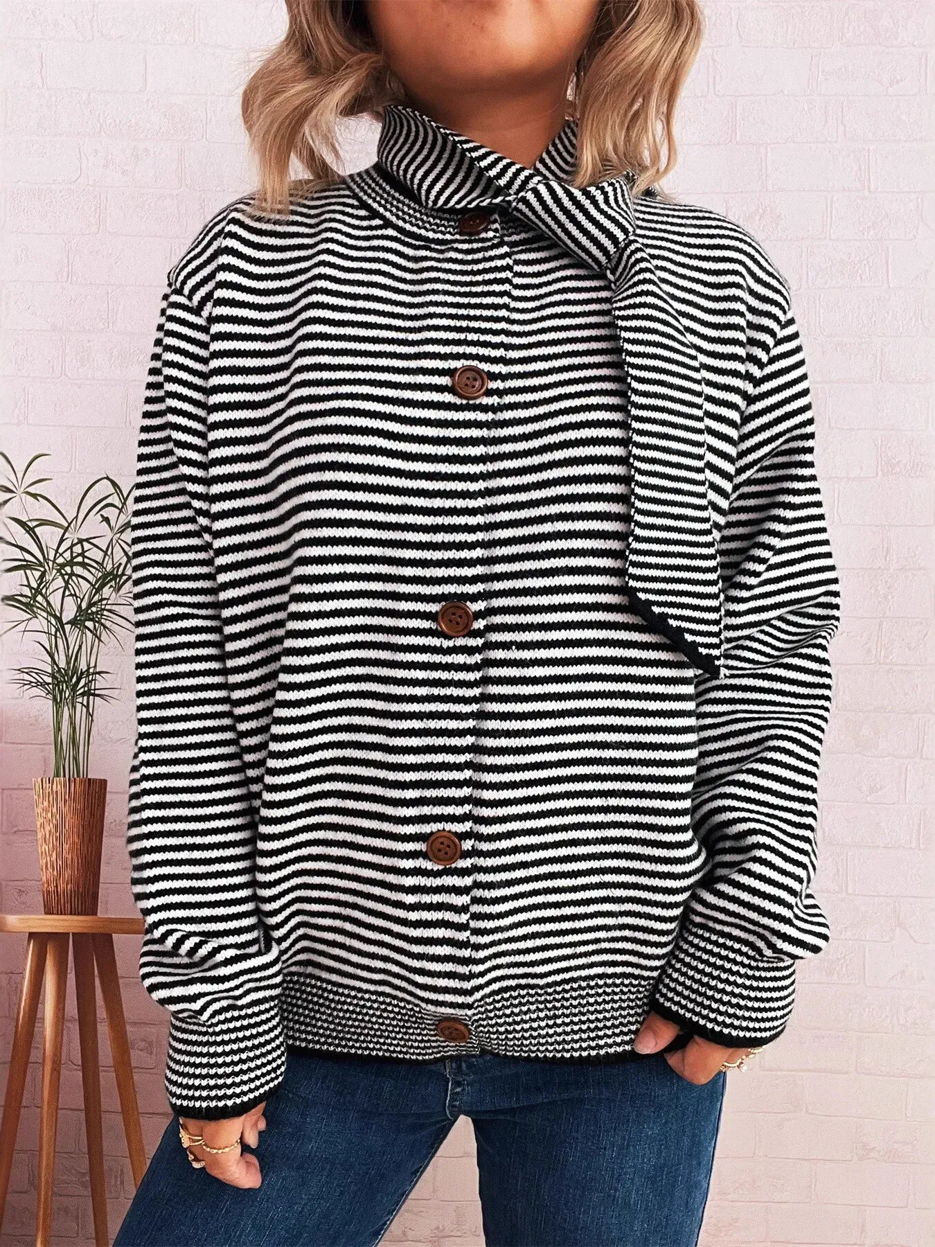 Striped Button Up Long Sleeve Cardigan sold by Charming Charlie product image thumbnail 2
