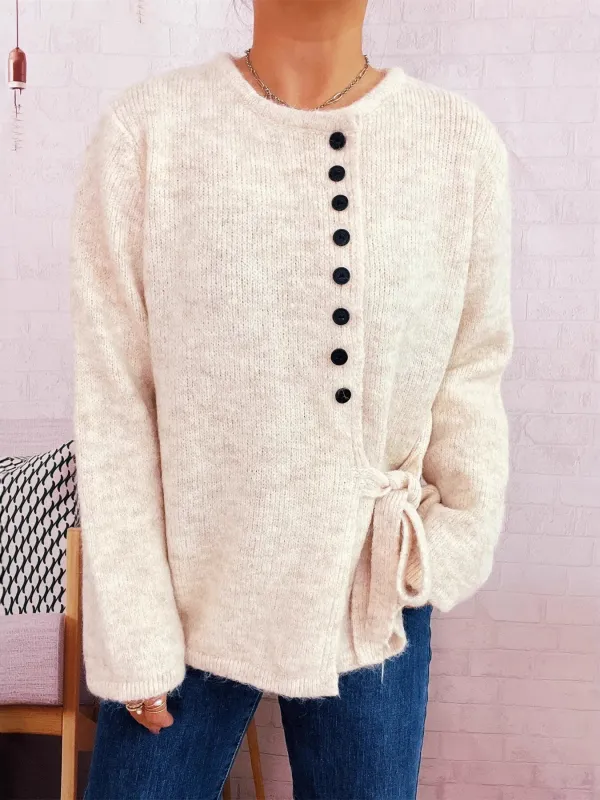 Button-Front Side-Tie Sweater sold by Charming Charlie