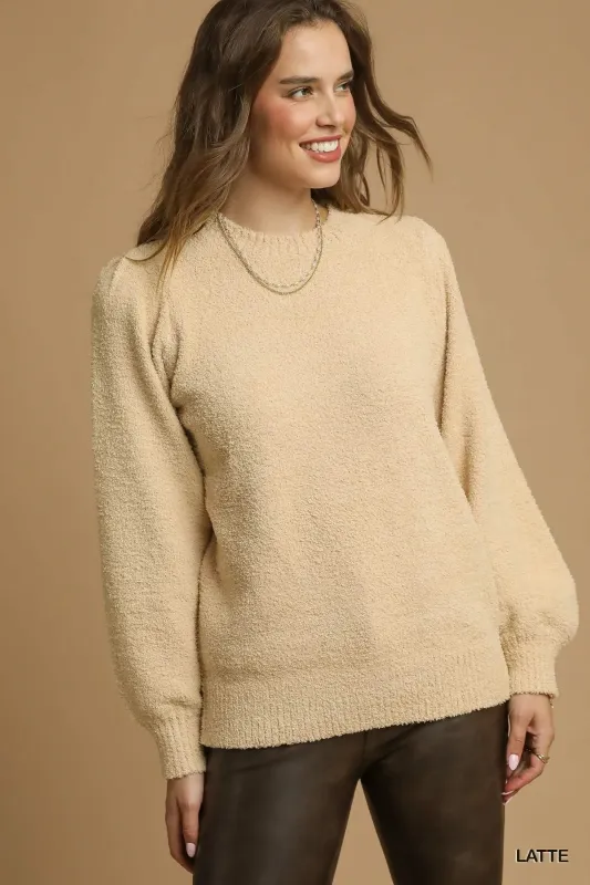 Umgee Textured Long Sleeve Sweater with Ribbed Trim made by Trendsi