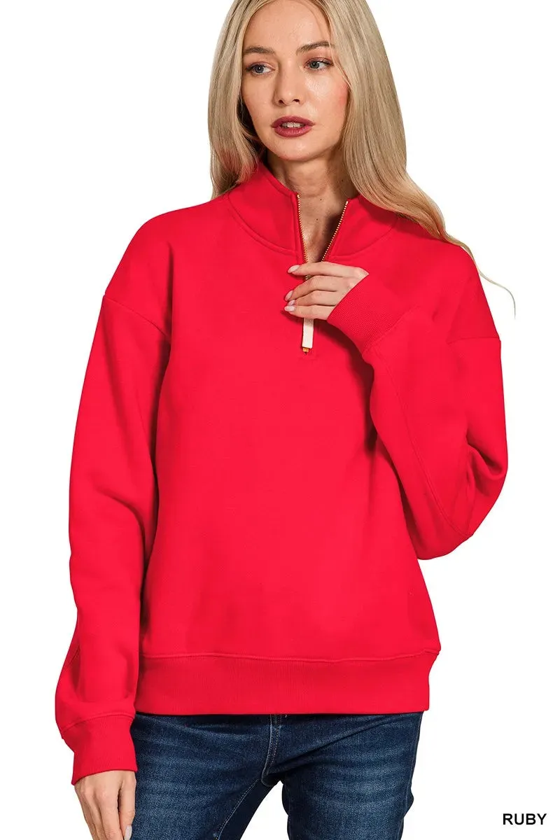 Zenana Fleece Half Zip Sweatshirt sold by Charming Charlie product image thumbnail 2