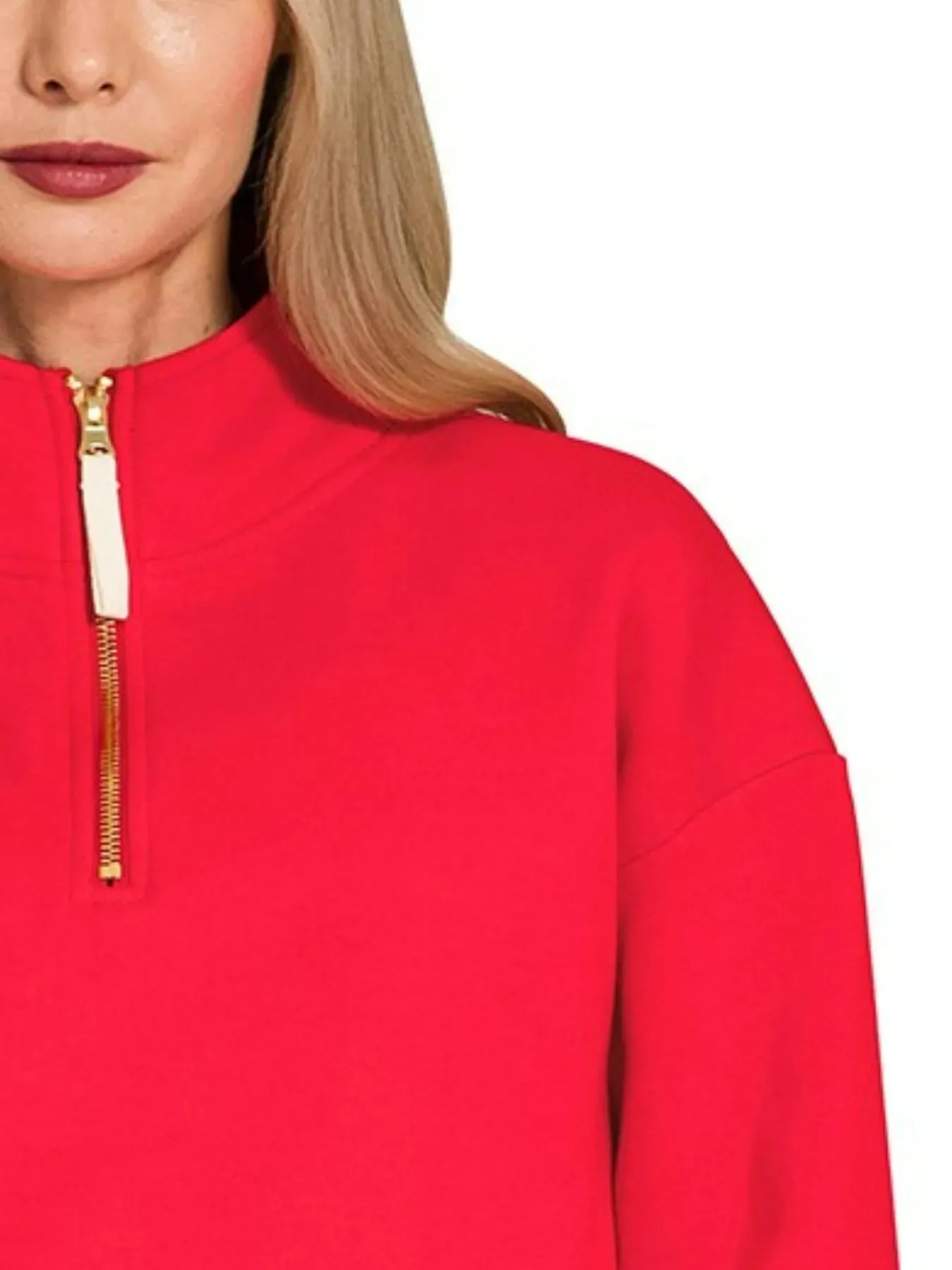Zenana Fleece Half Zip Sweatshirt sold by Charming Charlie product image thumbnail 3