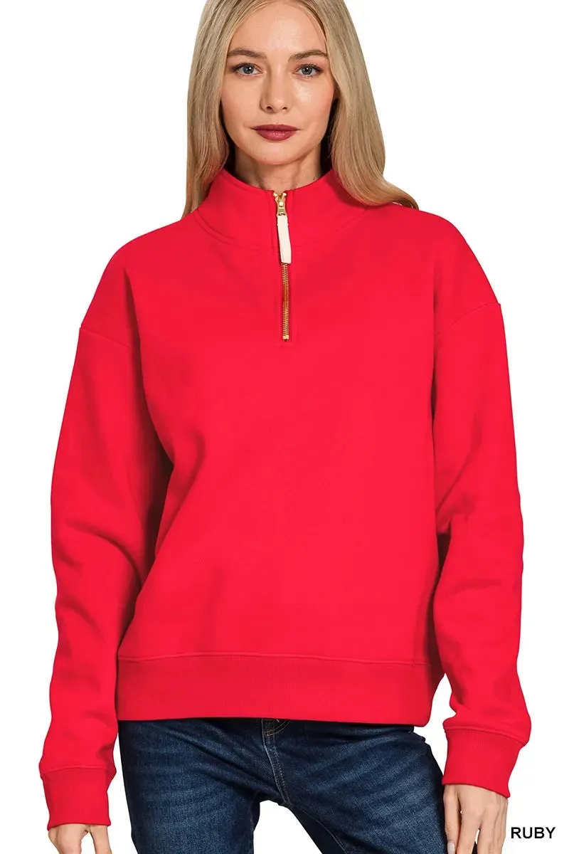 Zenana Fleece Half Zip Sweatshirt sold by Charming Charlie