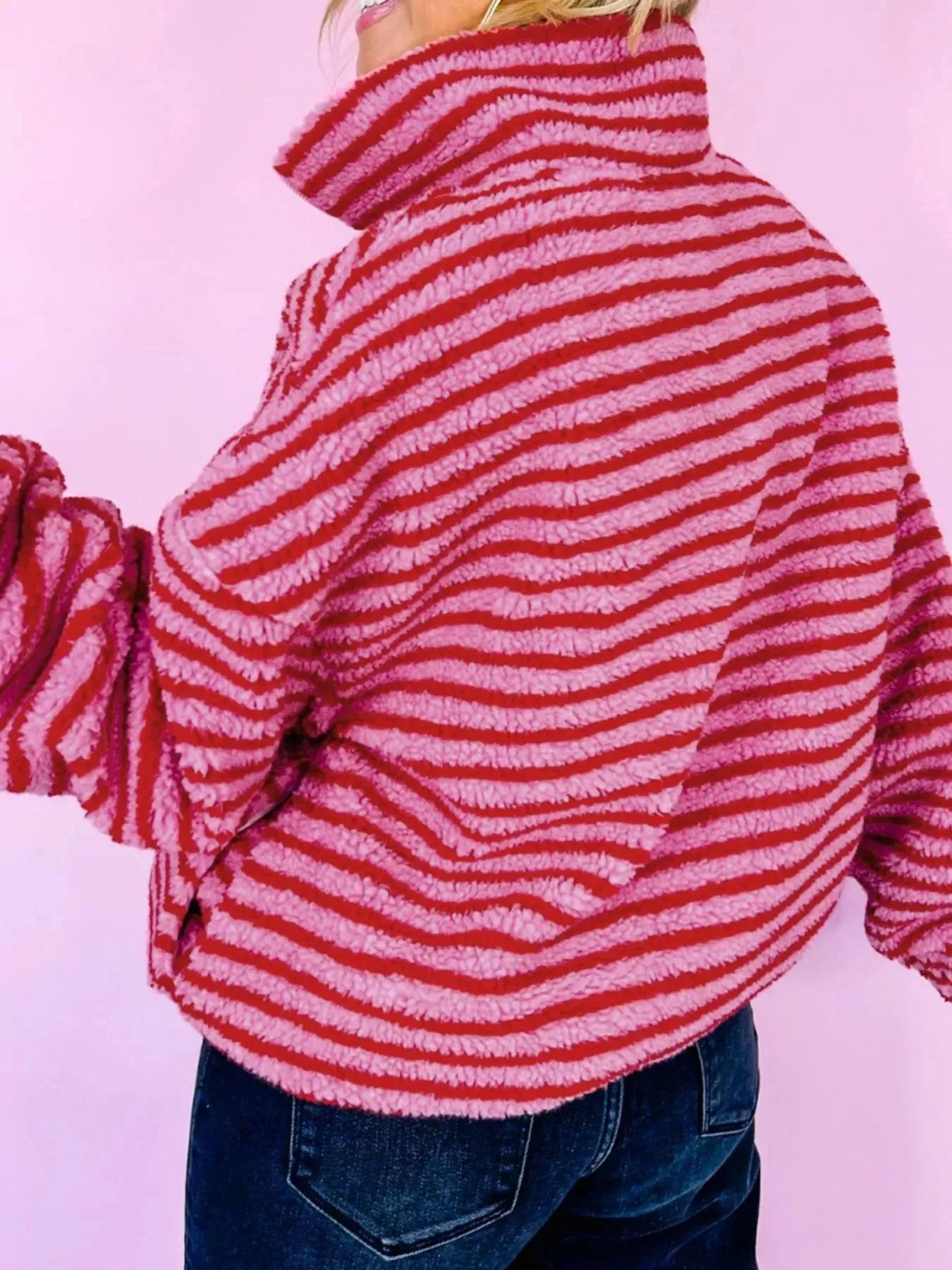 Striped Quarter-Zip Fleece Sweatshirt sold by Charming Charlie product image thumbnail 3