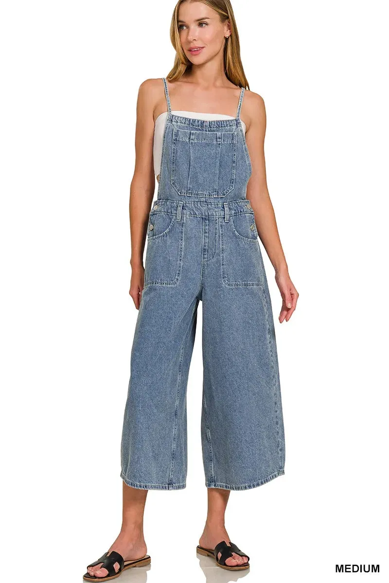 Zenana Denim Medium Washed Wide Leg Overalls sold by Charming Charlie product image thumbnail 3