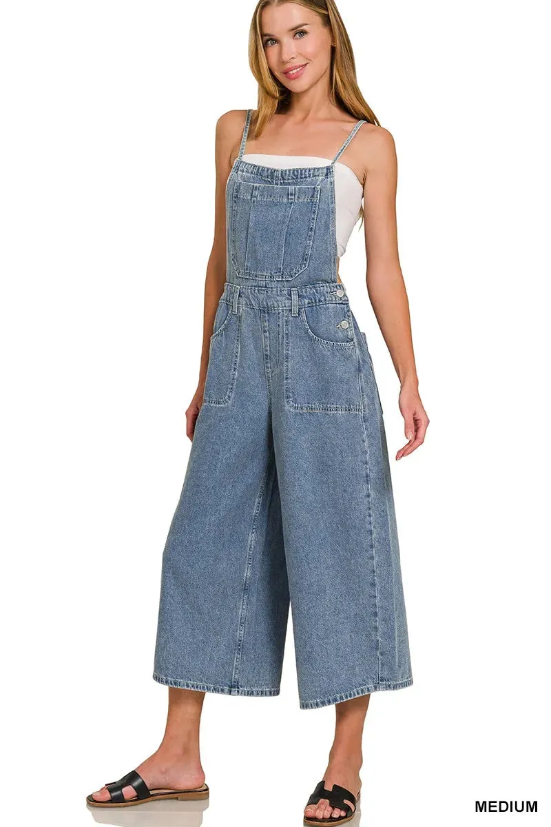 Zenana Denim Medium Washed Wide Leg Overalls sold by Charming Charlie product image thumbnail 4