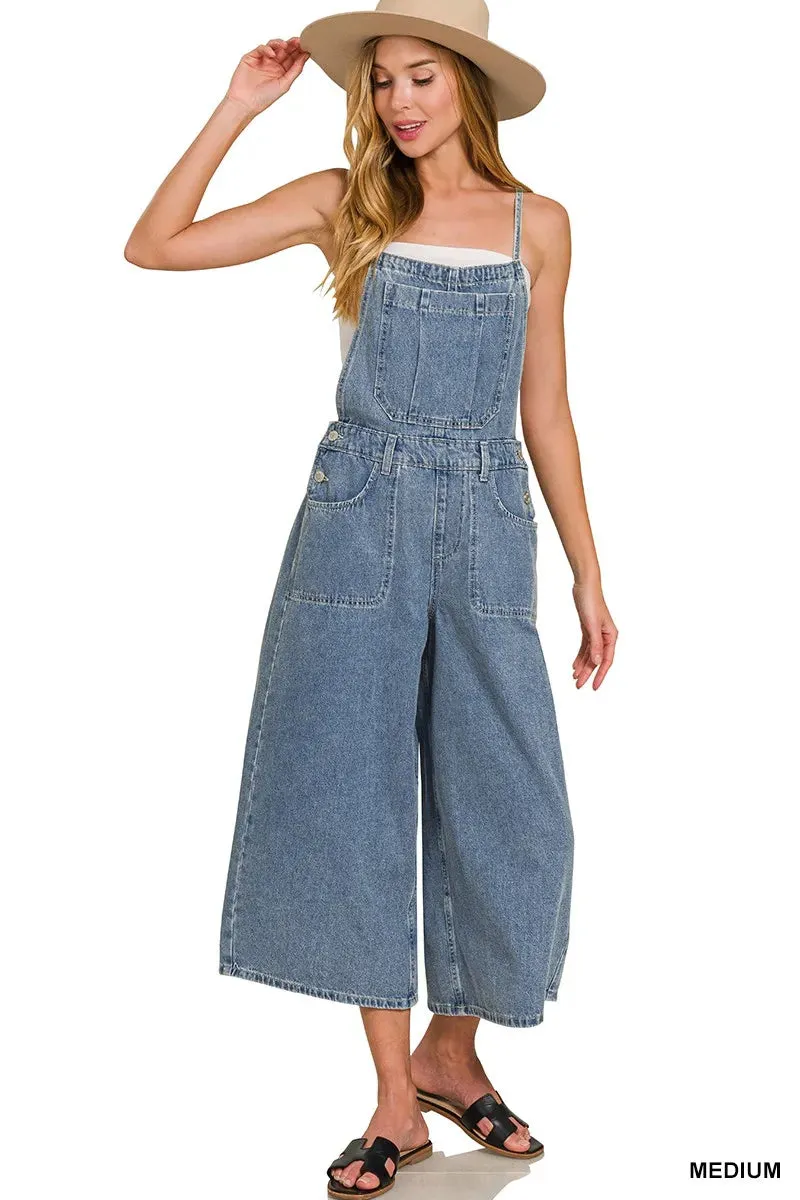 Zenana Denim Medium Washed Wide Leg Overalls sold by Charming Charlie