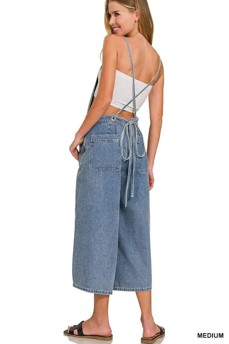 Zenana Denim Medium Washed Wide Leg Overalls sold by Charming Charlie product image thumbnail 5