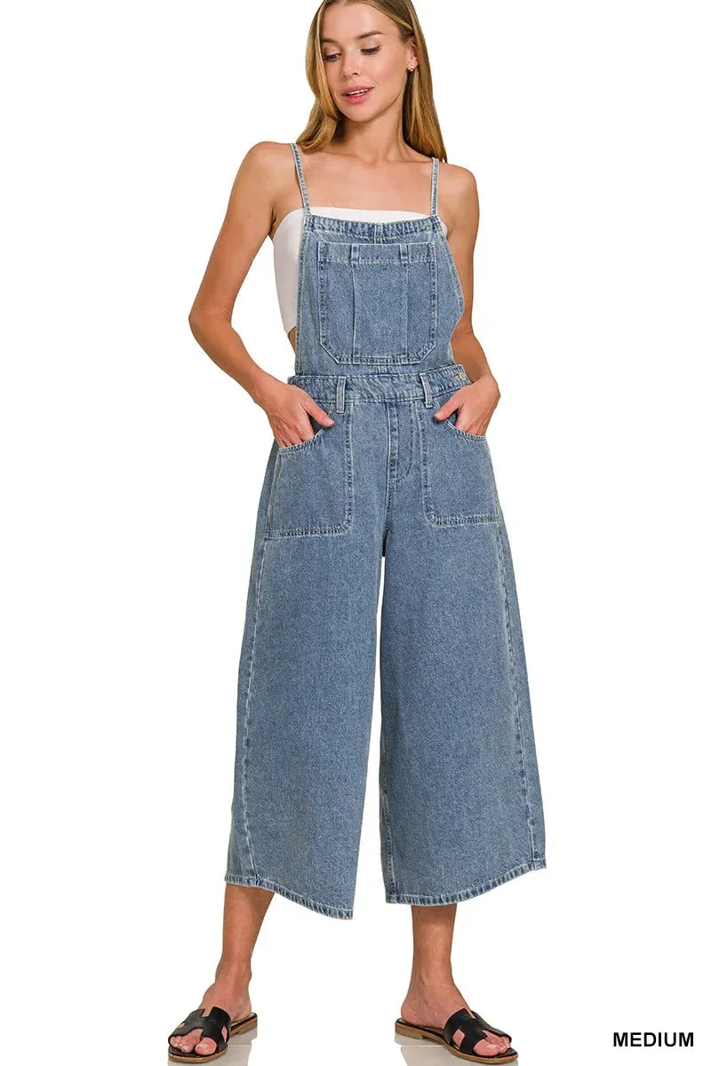 Zenana Denim Medium Washed Wide Leg Overalls sold by Charming Charlie product image thumbnail 2