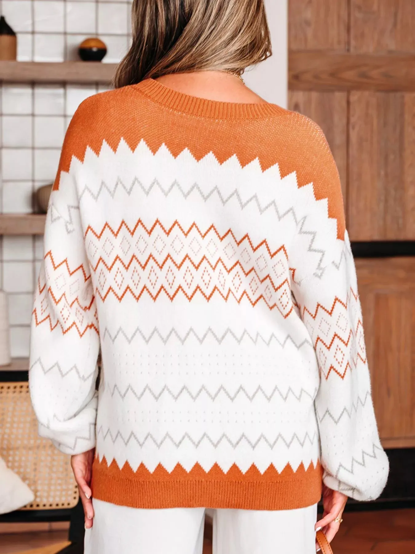 Zigzag Geometric Pattern Round Neck Sweater sold by Charming Charlie product image thumbnail 3