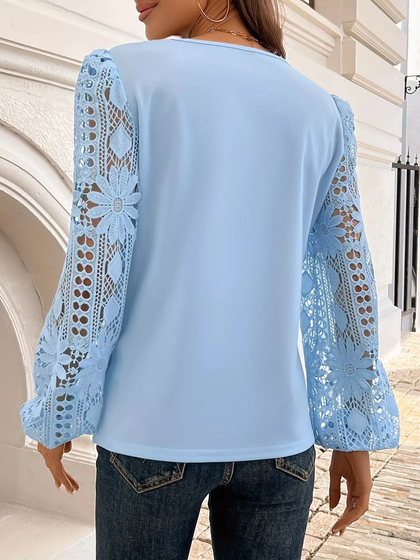 Asymmetrical Lace Long Sleeve Blouse sold by Charming Charlie product image thumbnail 3