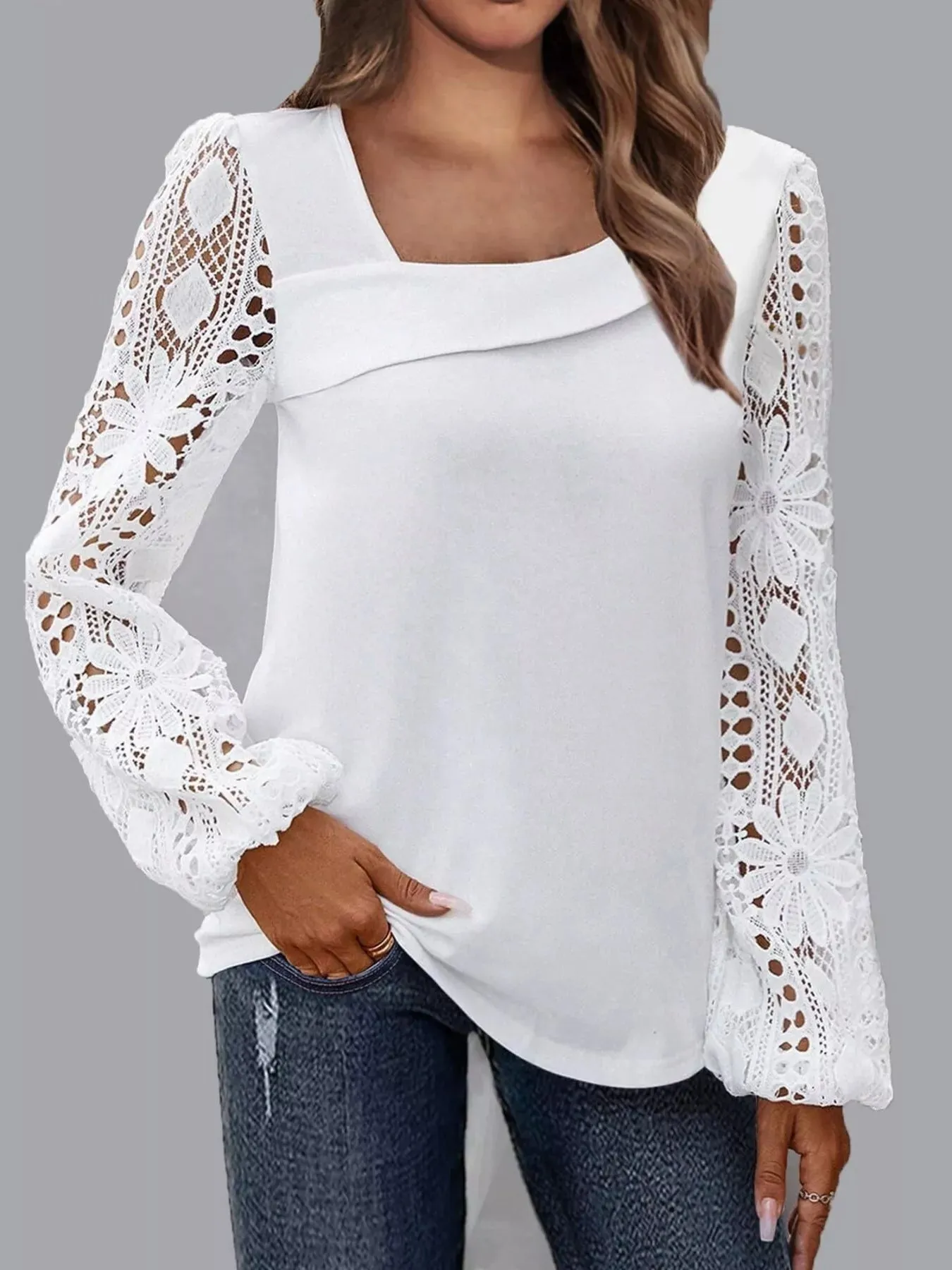 Asymmetrical Lace Long Sleeve Blouse sold by Charming Charlie product image thumbnail 4