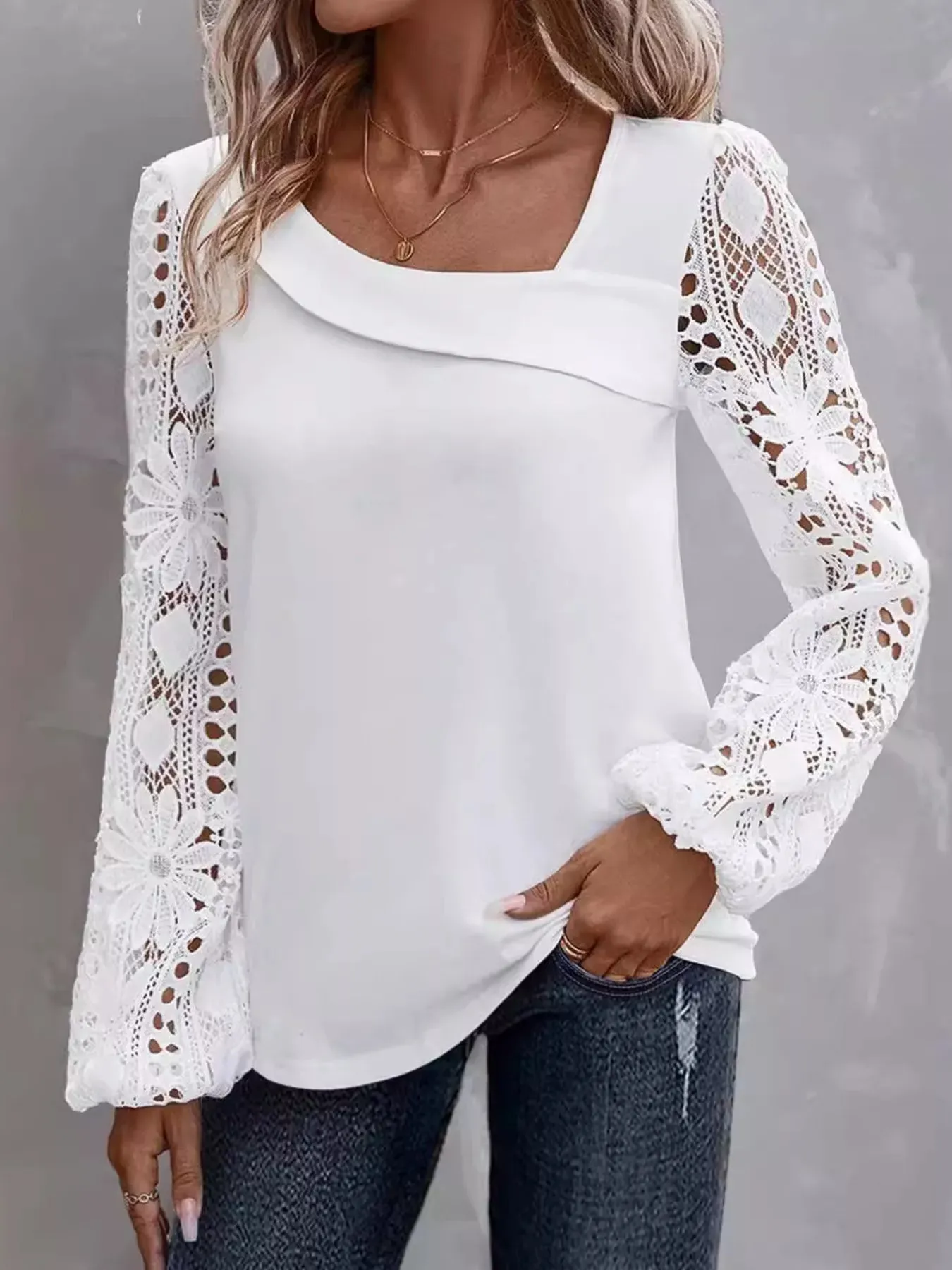 Asymmetrical Lace Long Sleeve Blouse sold by Charming Charlie product image thumbnail 5