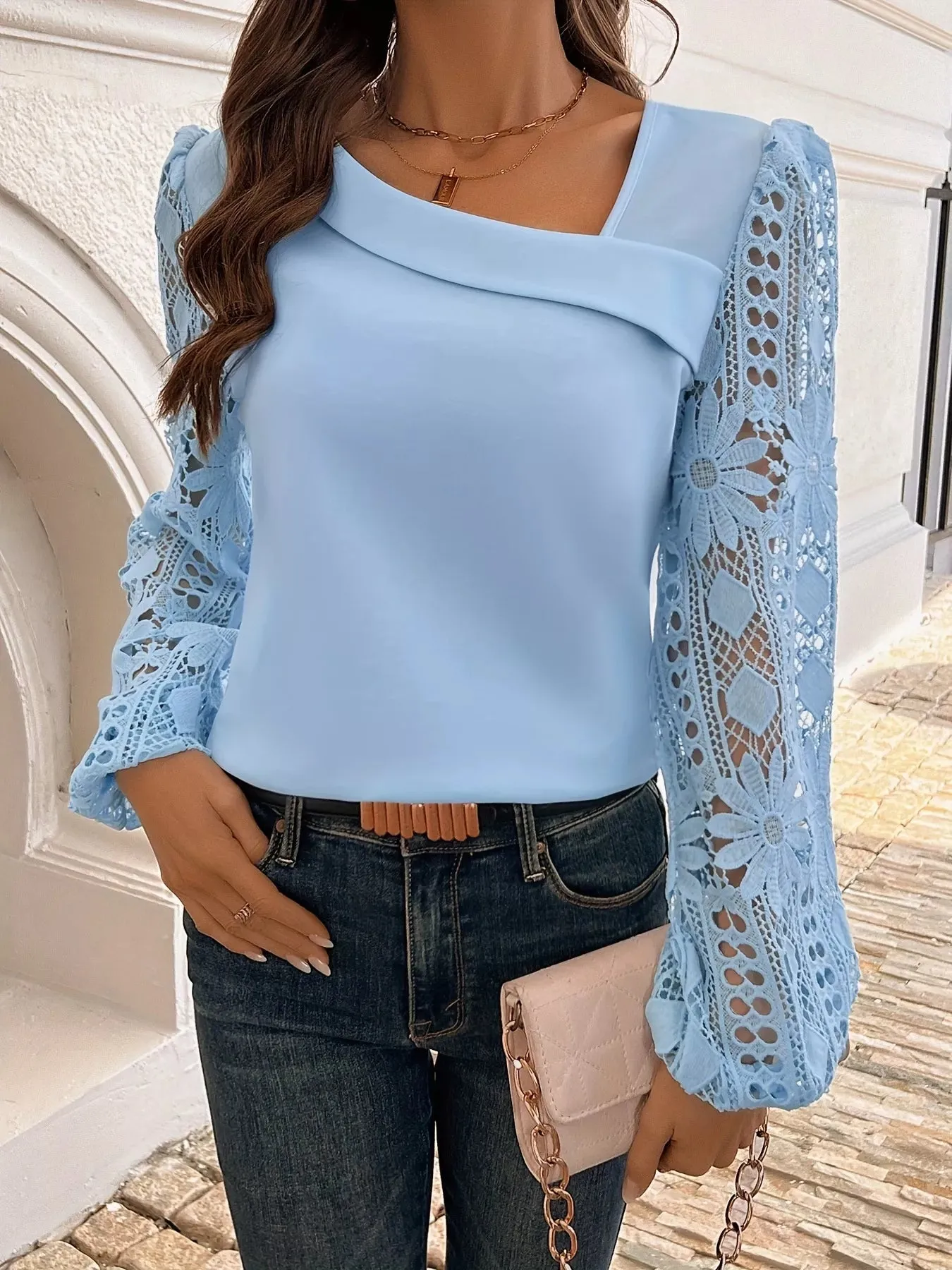 Asymmetrical Lace Long Sleeve Blouse sold by Charming Charlie product image thumbnail 2