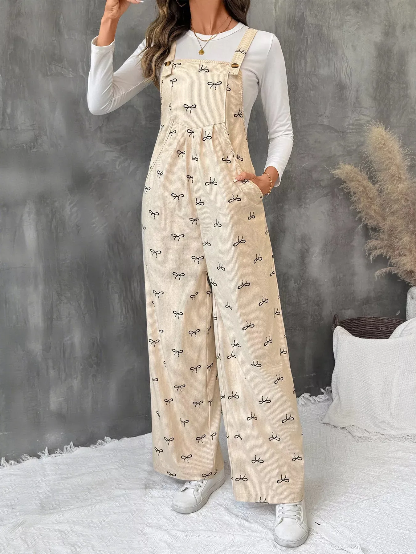 Bow Wide Leg Corduroy Overalls sold by Charming Charlie product image thumbnail 5