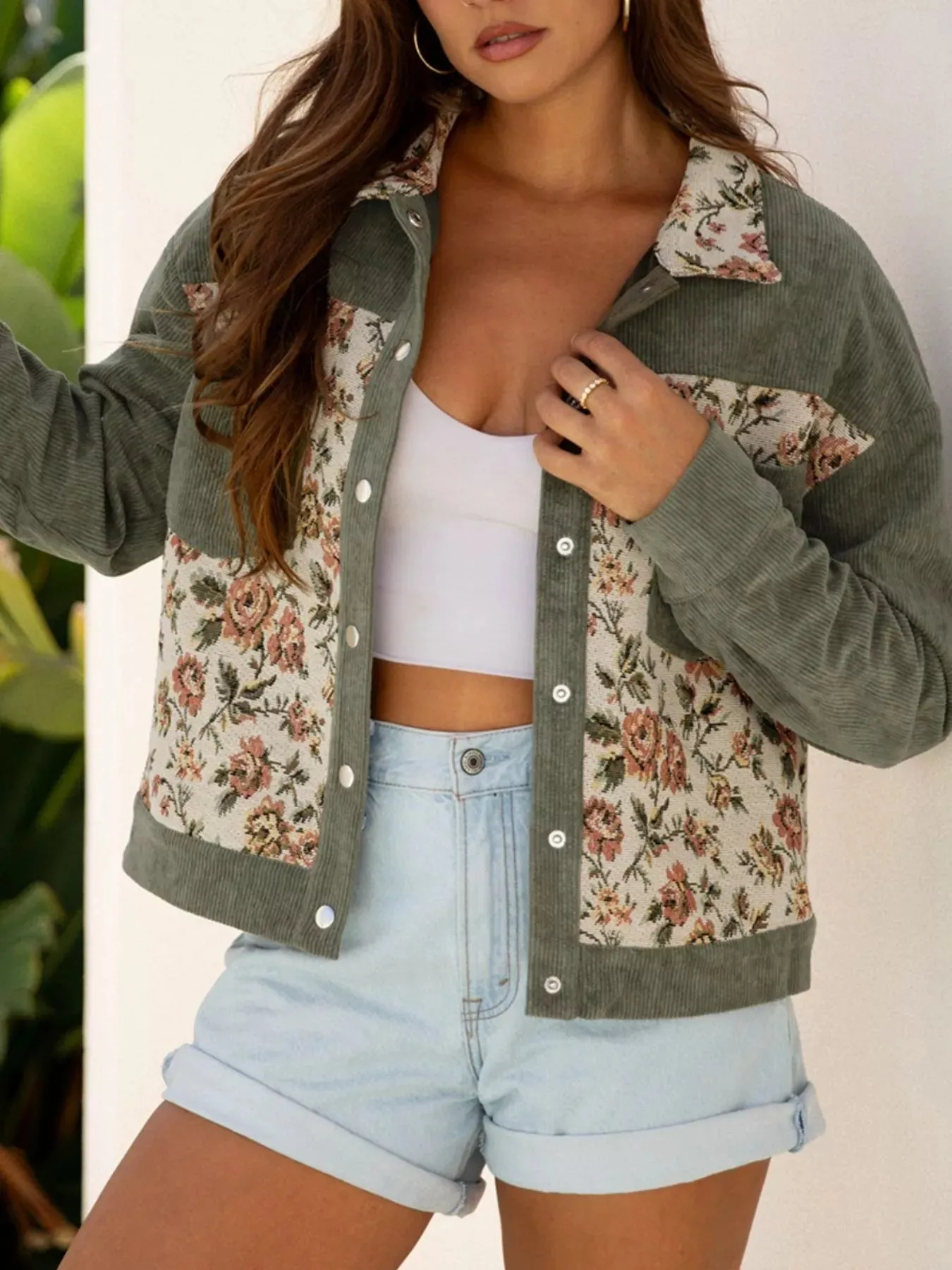 Floral Snap Down Corduroy Jacket sold by Charming Charlie product image thumbnail 4