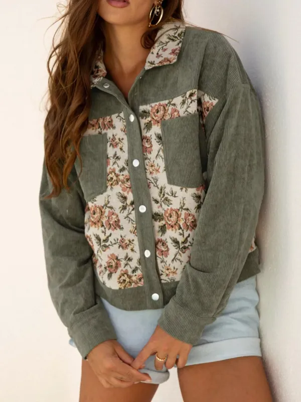 Floral Snap Down Corduroy Jacket sold by Charming Charlie