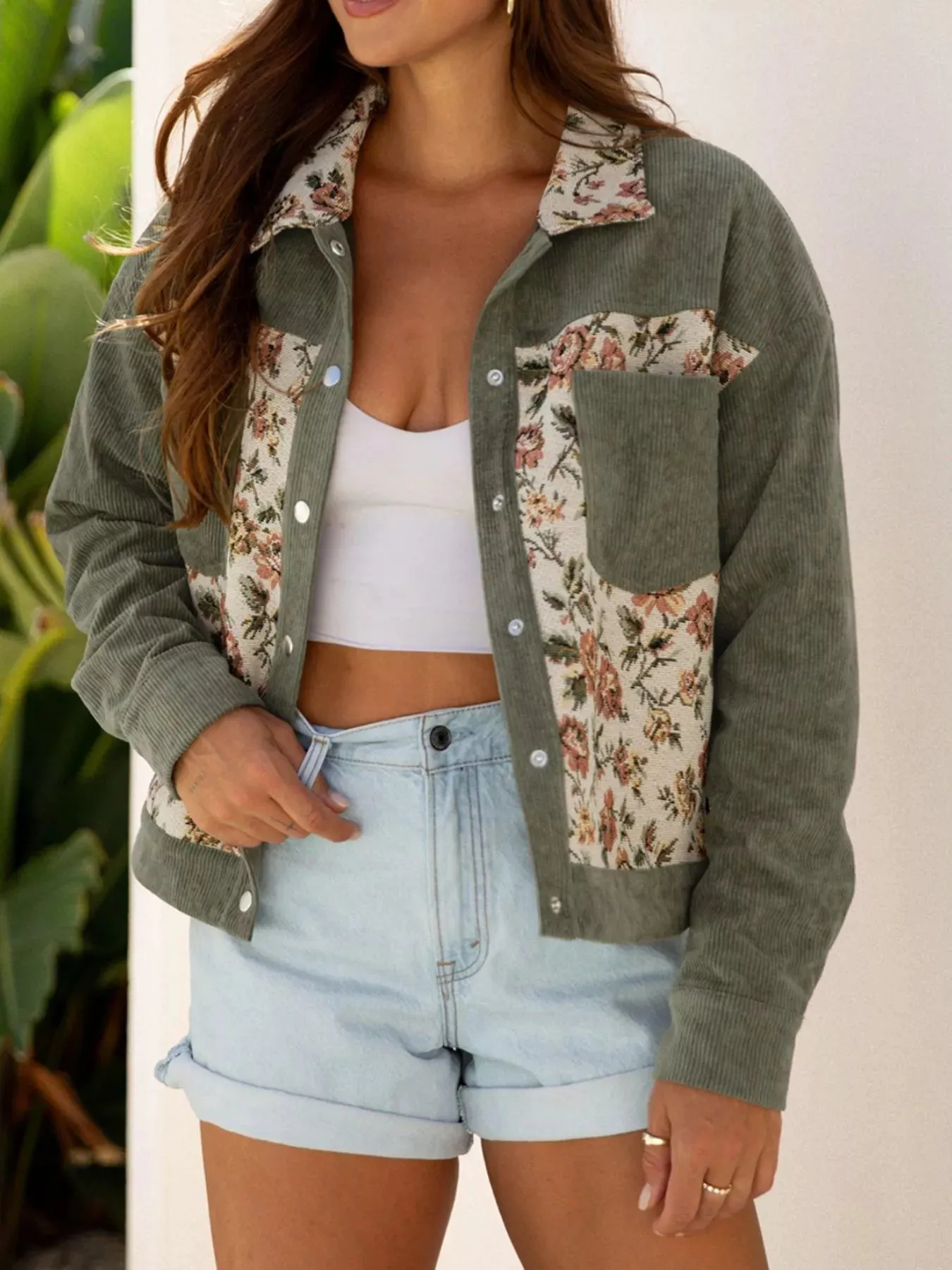 Floral Snap Down Corduroy Jacket sold by Charming Charlie product image thumbnail 2