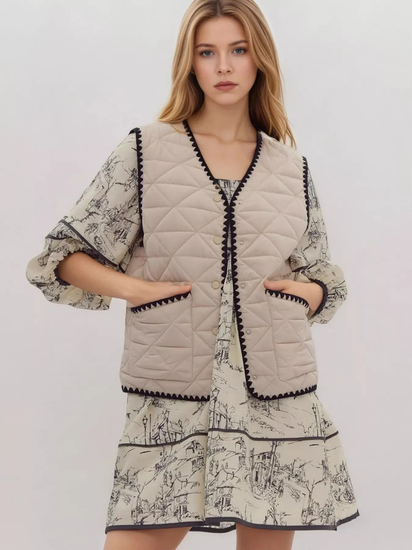 Textured Snap Down Vest Coat sold by Charming Charlie product image thumbnail 4