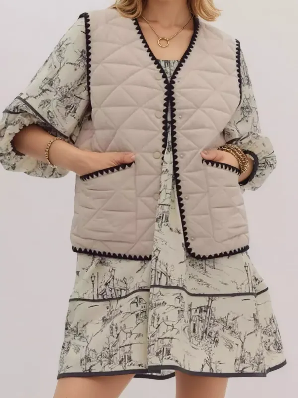 Textured Snap Down Vest Coat made by Trendsi