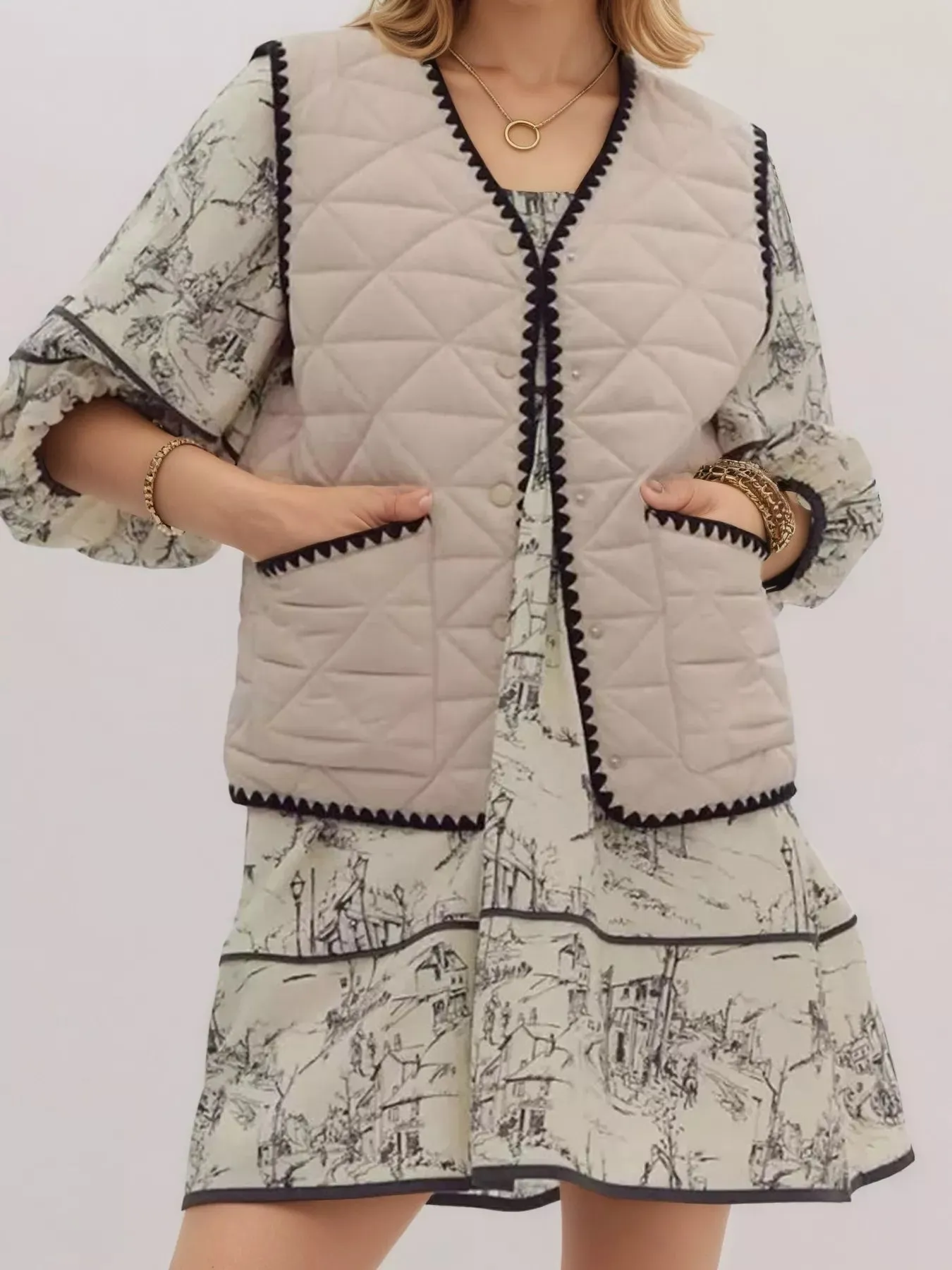 Textured Snap Down Vest Coat sold by Charming Charlie