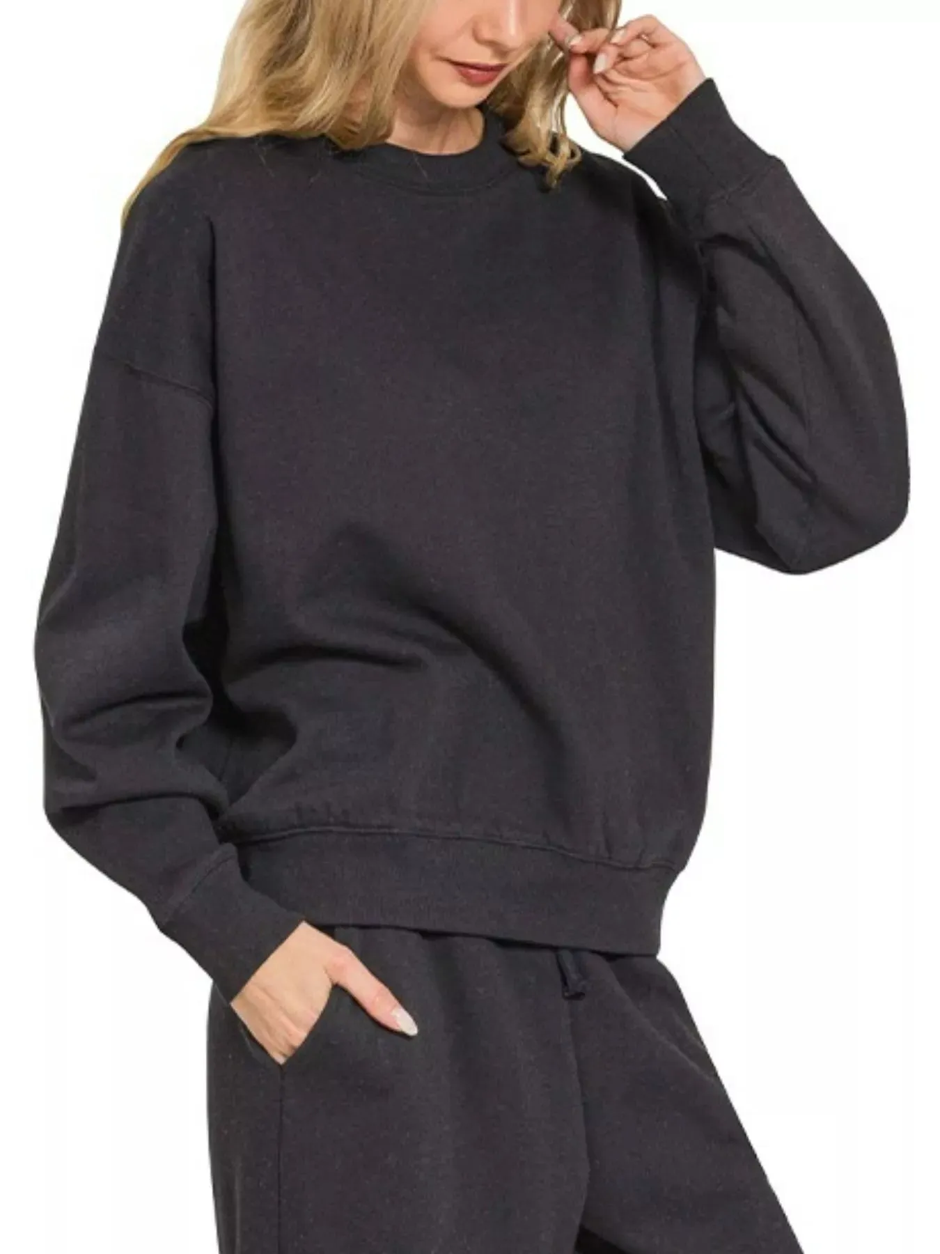 Zenana Fleece Long Sleeve Top and Sweatpants Set sold by Charming Charlie product image thumbnail 3