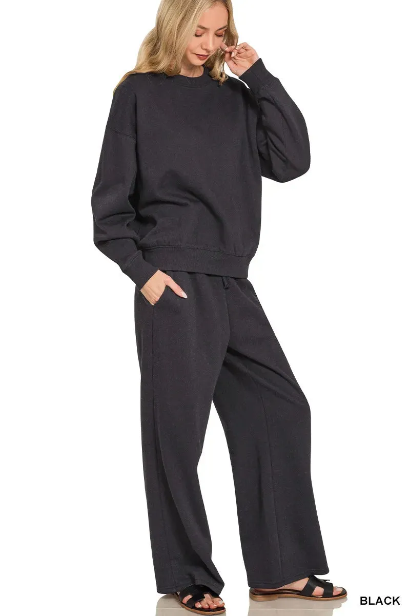 Zenana Fleece Long Sleeve Top and Sweatpants Set sold by Charming Charlie