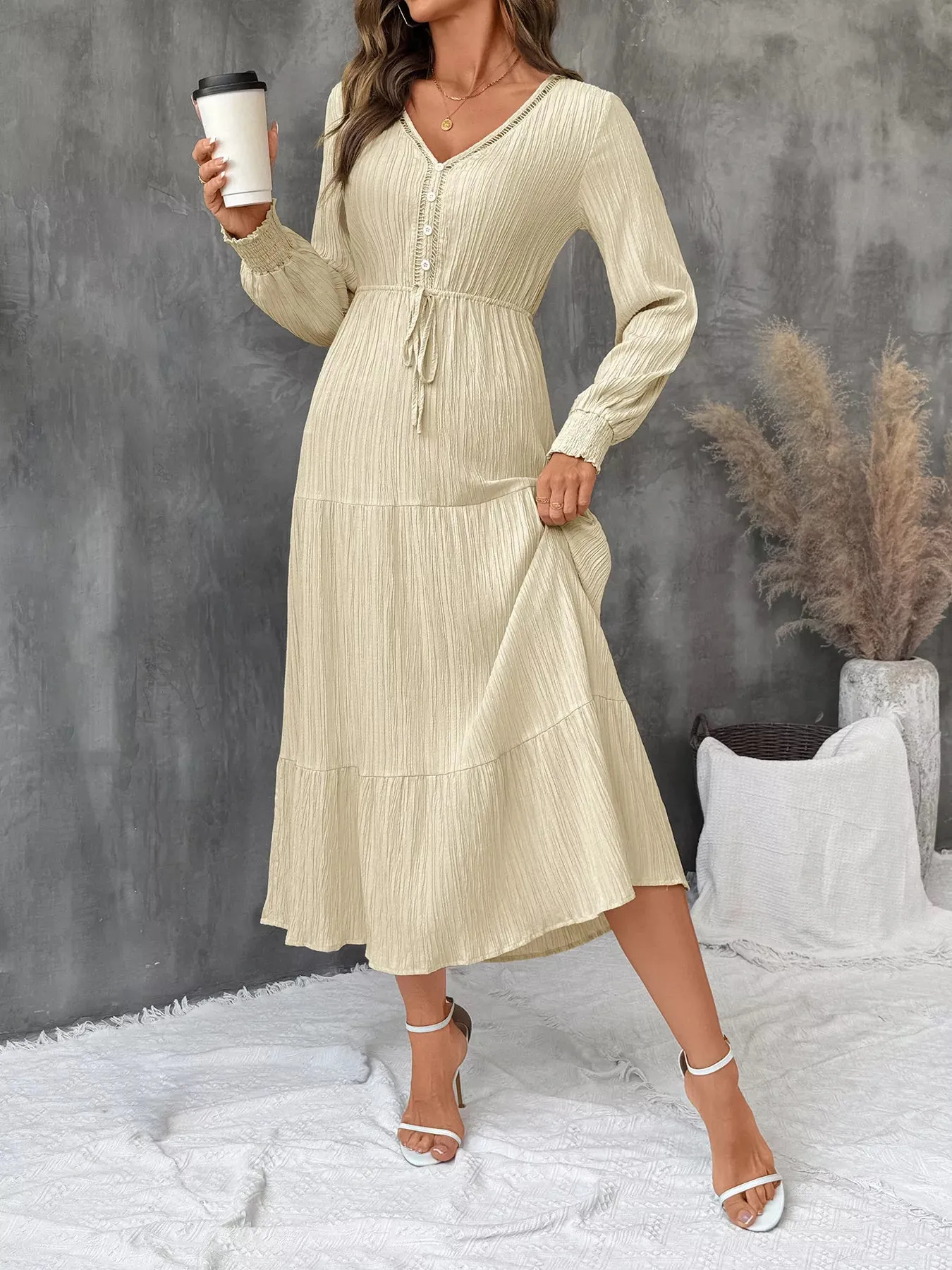 Tiered V-Neck Long Sleeve Dress sold by Charming Charlie product image thumbnail 4