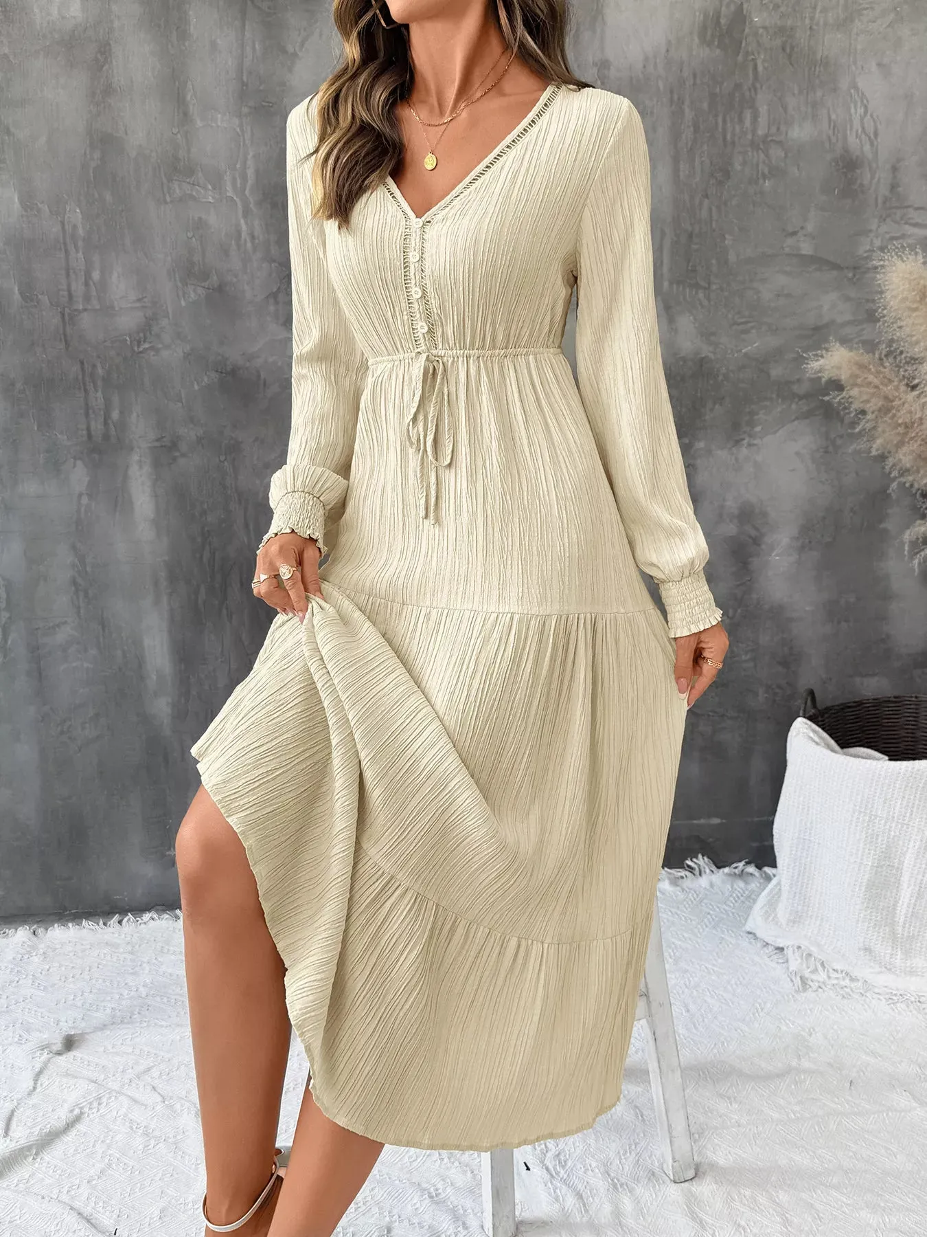 Tiered V-Neck Long Sleeve Dress sold by Charming Charlie product image thumbnail 5