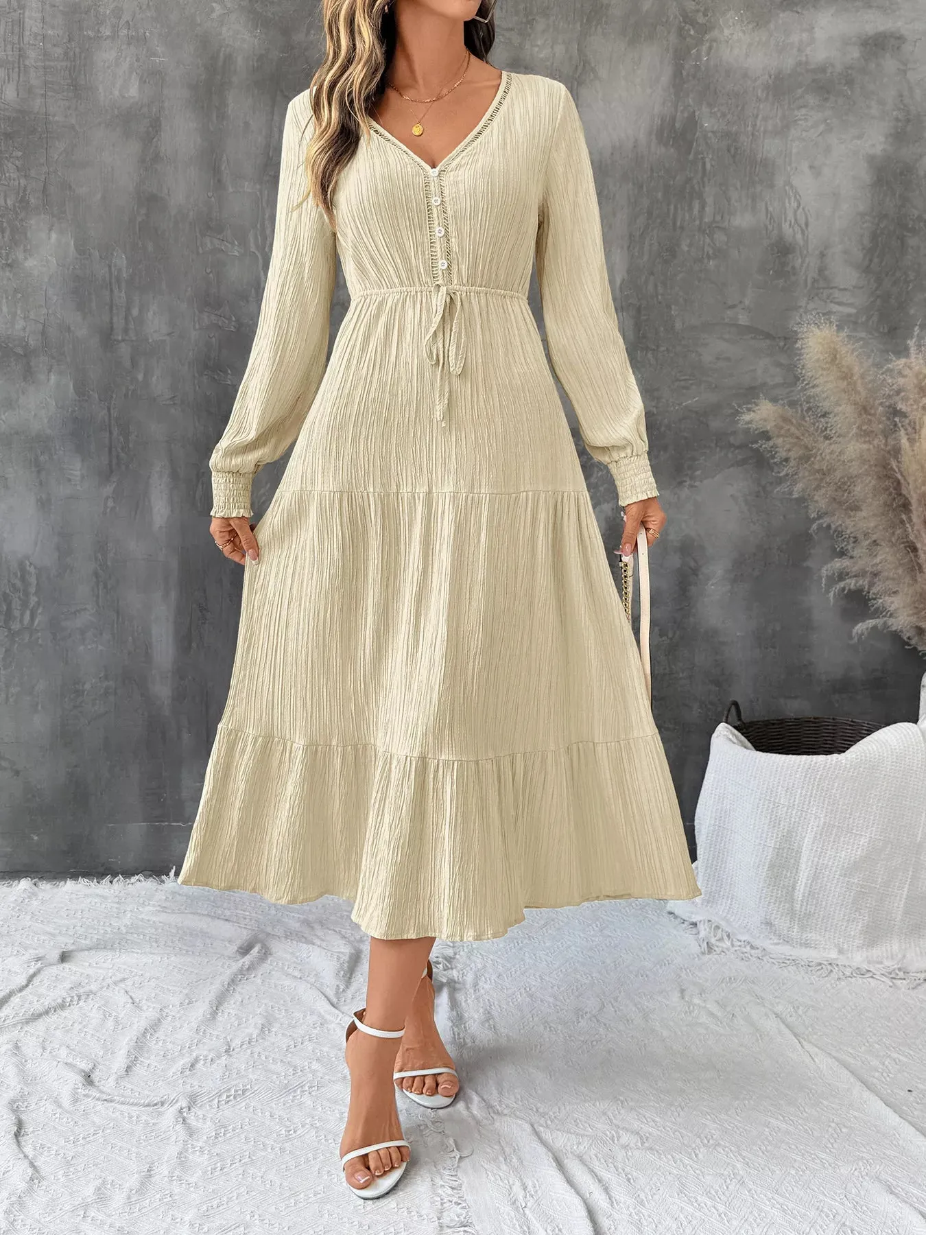 Tiered V-Neck Long Sleeve Dress sold by Charming Charlie product image thumbnail 2