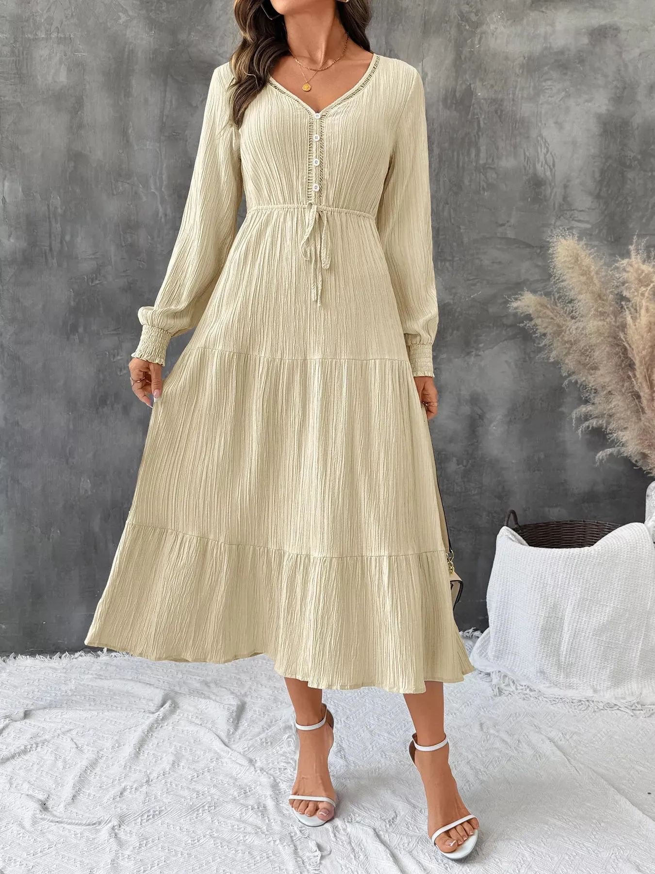 Tiered V-Neck Long Sleeve Dress sold by Charming Charlie product image thumbnail 3