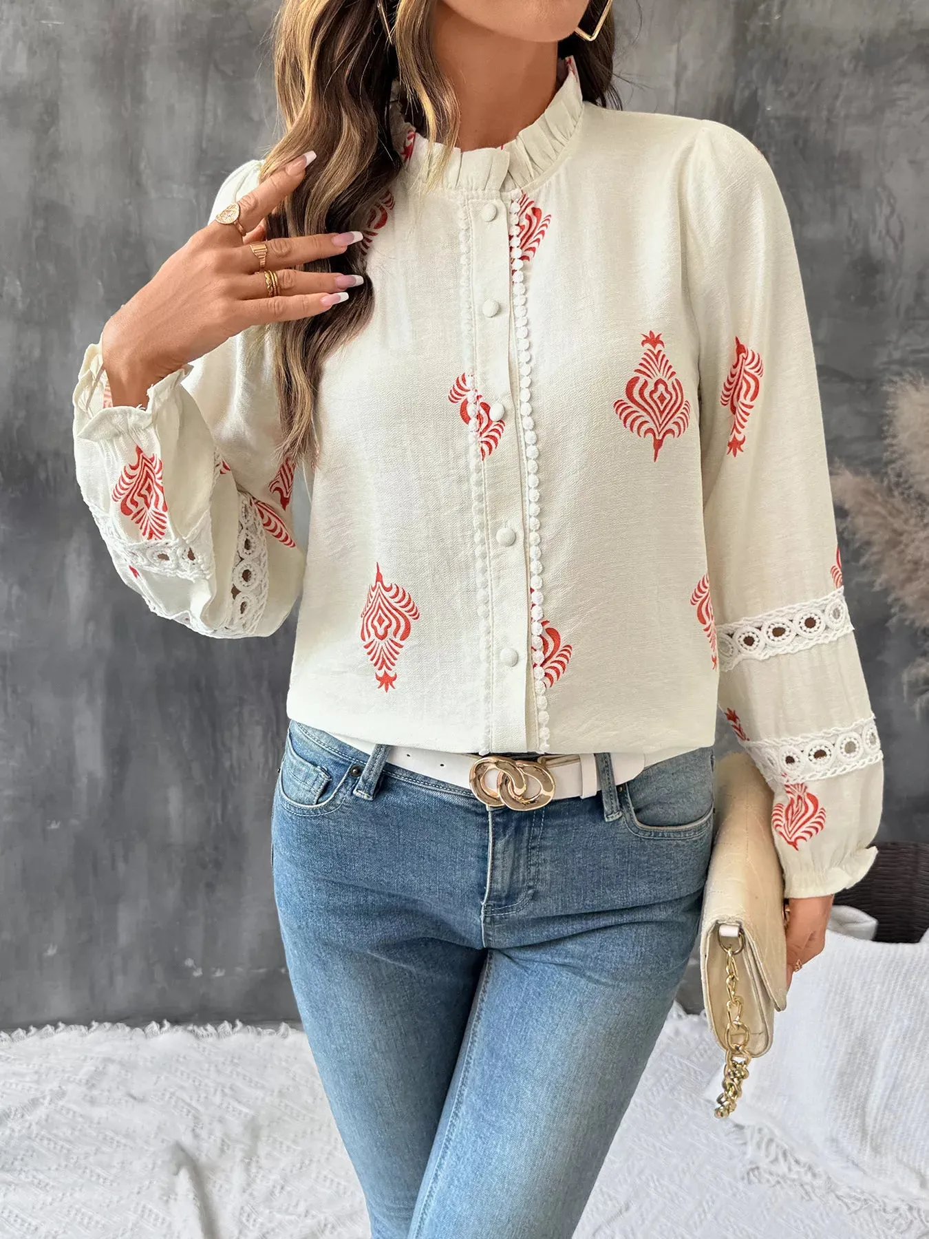 Lace Detail Long Sleeve Shirt sold by Charming Charlie product image thumbnail 5