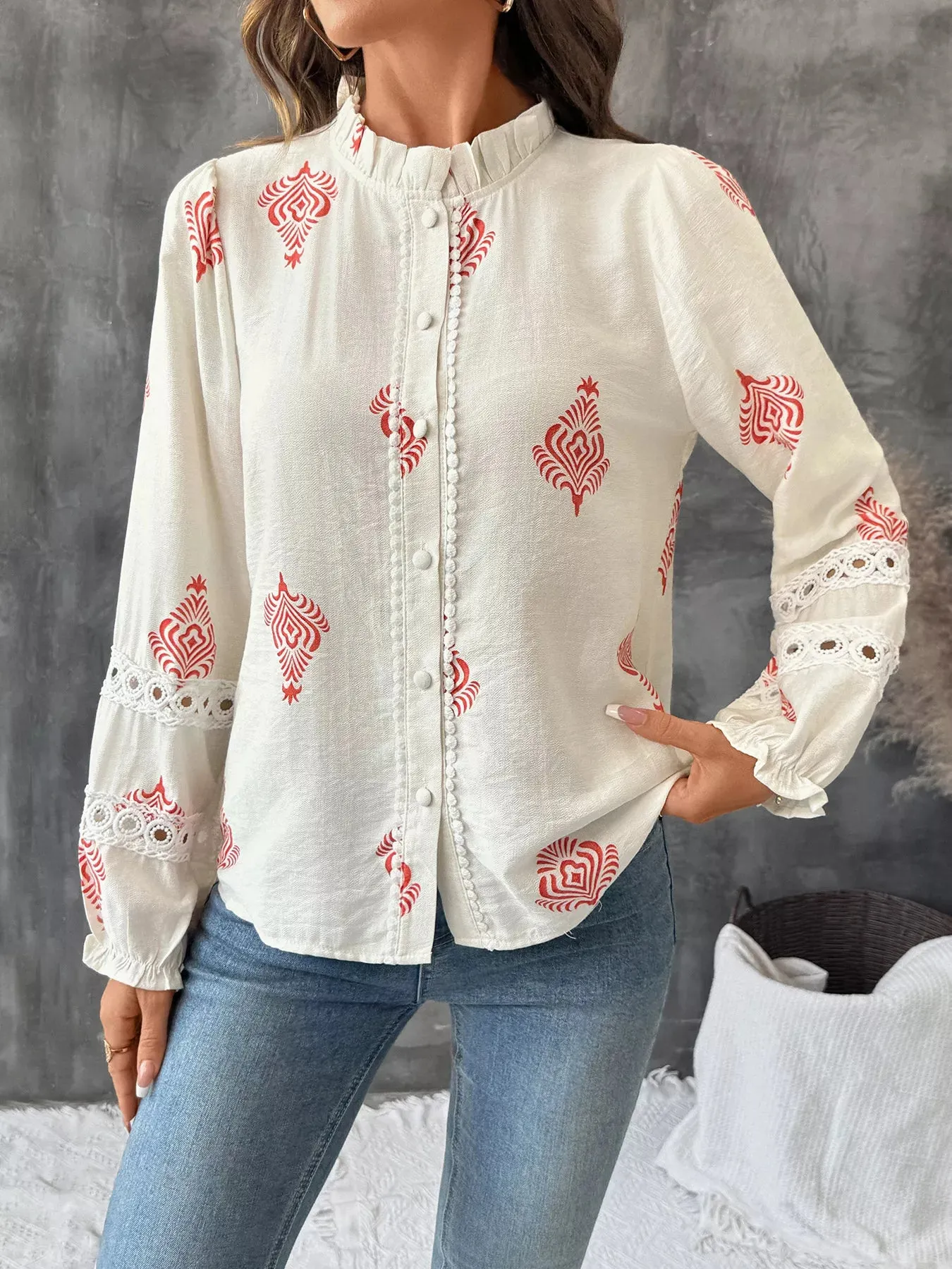 Lace Detail Long Sleeve Shirt sold by Charming Charlie product image thumbnail 2
