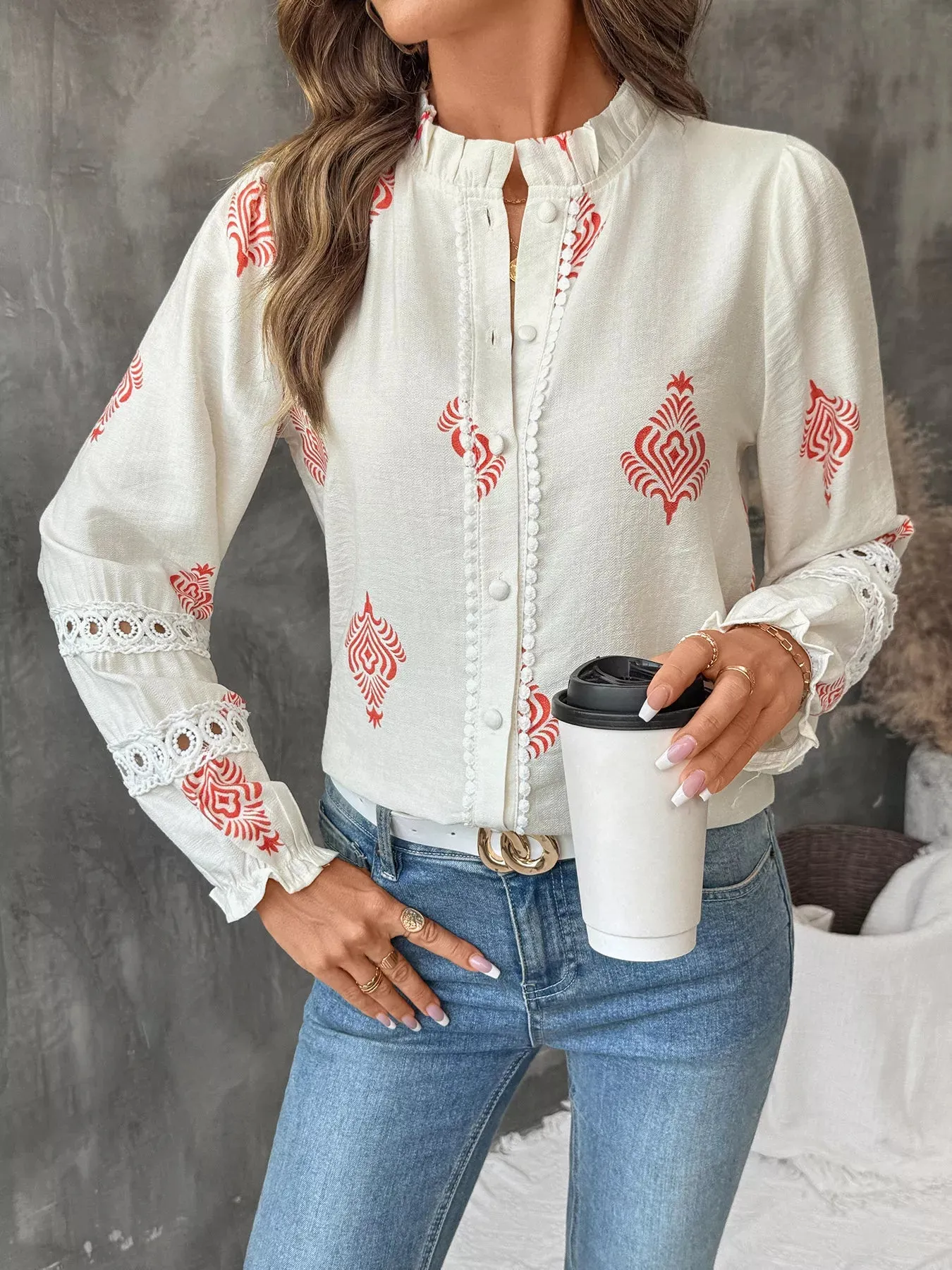 Lace Detail Long Sleeve Shirt sold by Charming Charlie product image thumbnail 4