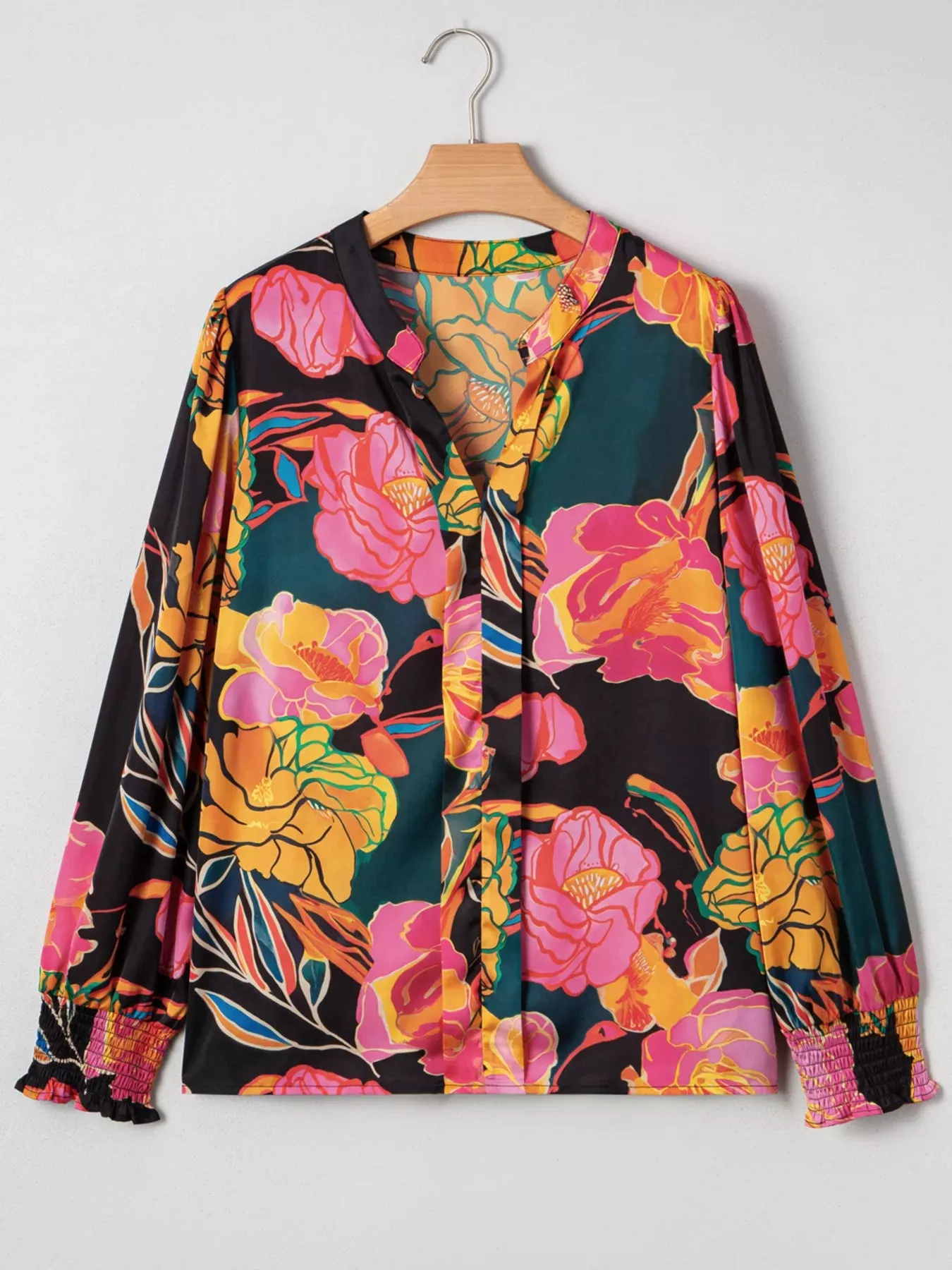 Floral Print Smocked Cuffs Puff Sleeve Blouse sold by Charming Charlie product image thumbnail 2