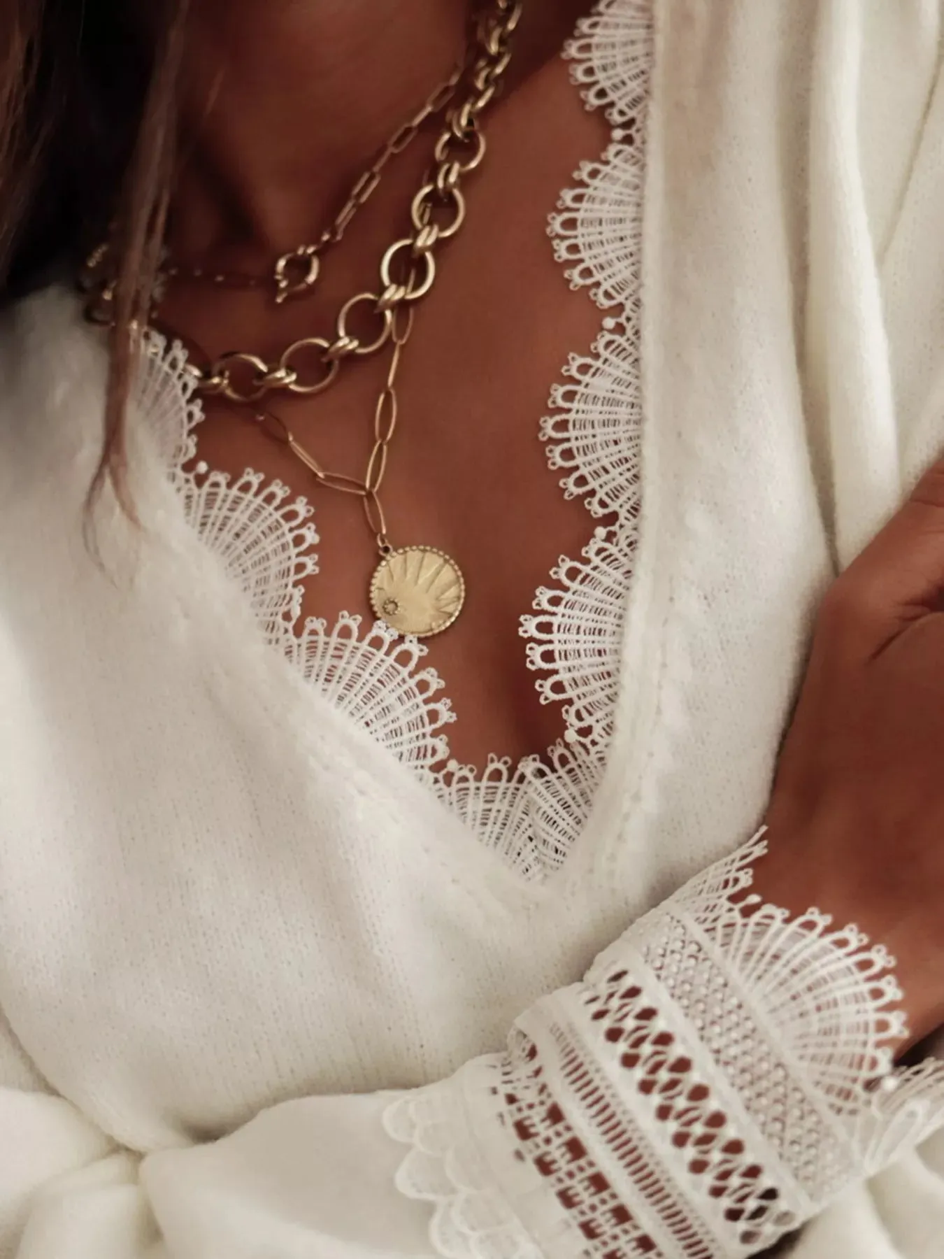 Lace Trim V-Neck Sweater sold by Charming Charlie product image thumbnail 5