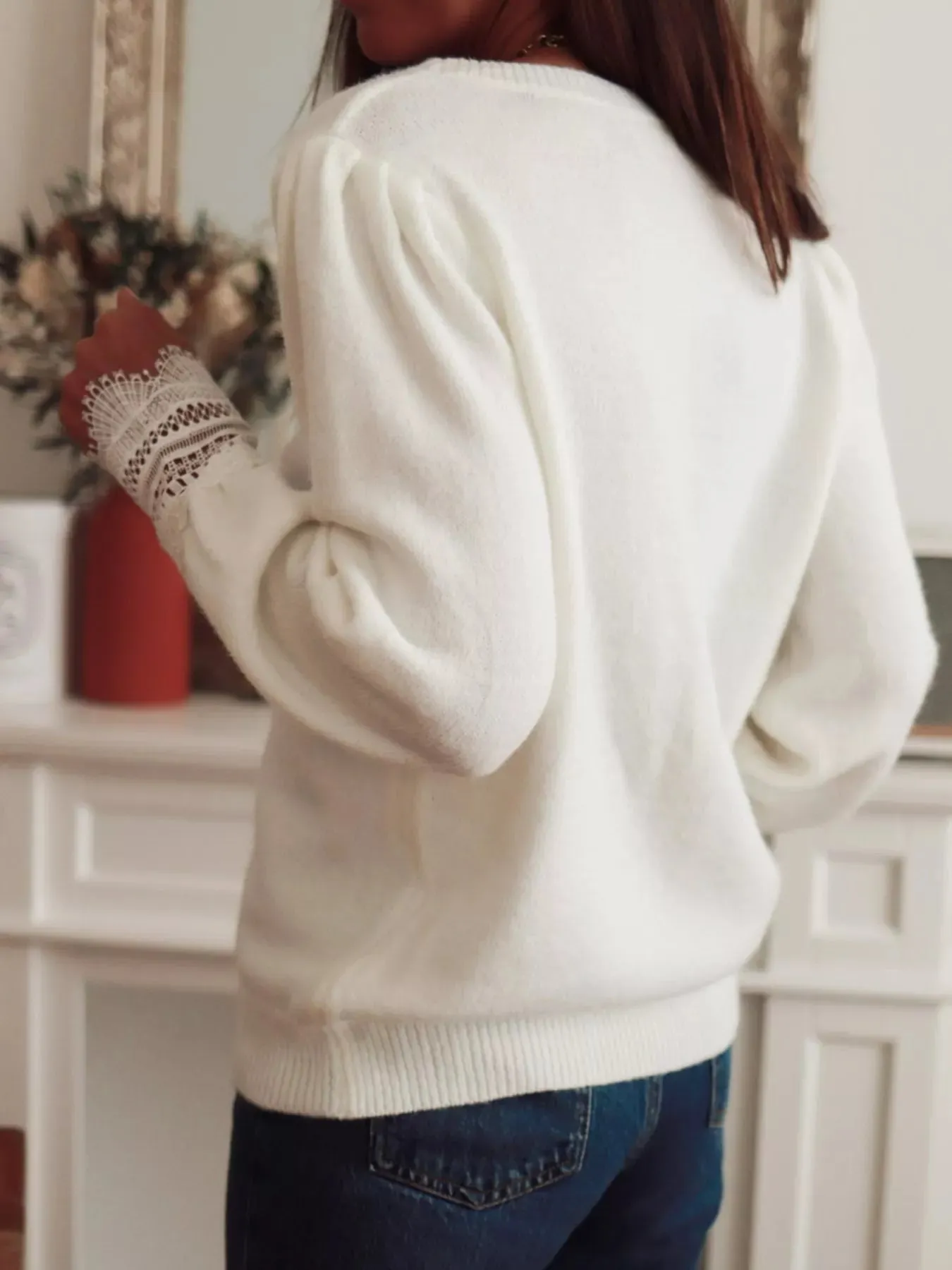 Lace Trim V-Neck Sweater sold by Charming Charlie product image thumbnail 3