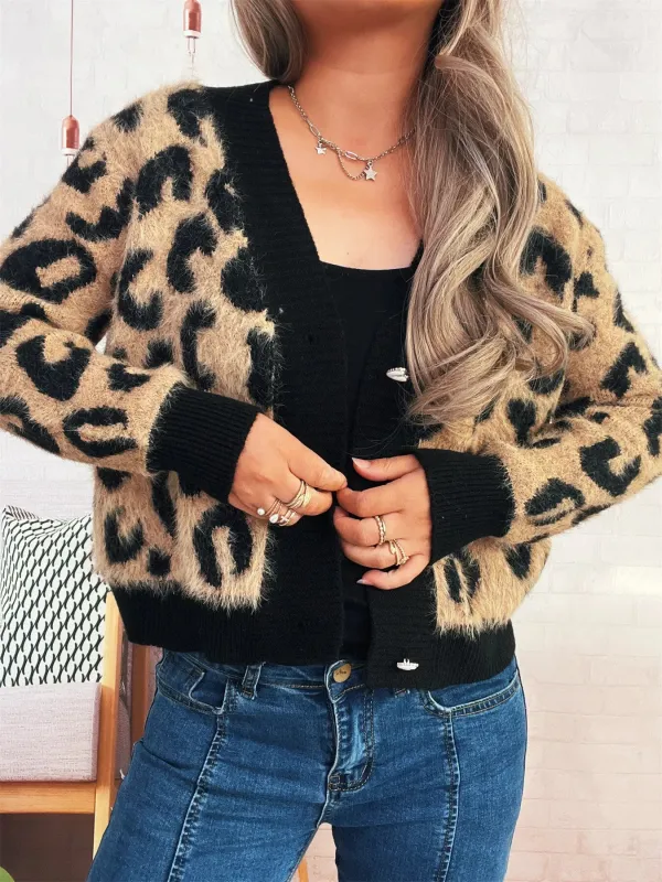 Leopard Fuzzy Button Up Cardigan sold by Charming Charlie