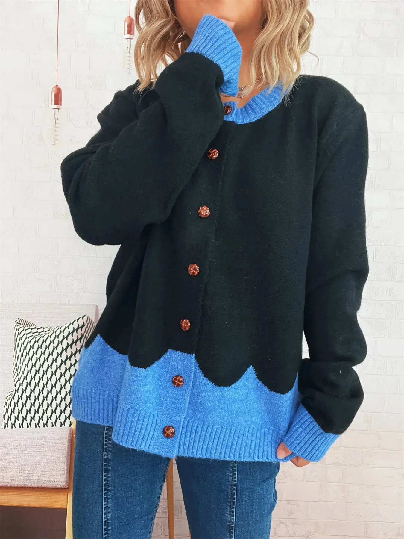 Button-Front Contrast Trim Cardigan sold by Charming Charlie product image thumbnail 2