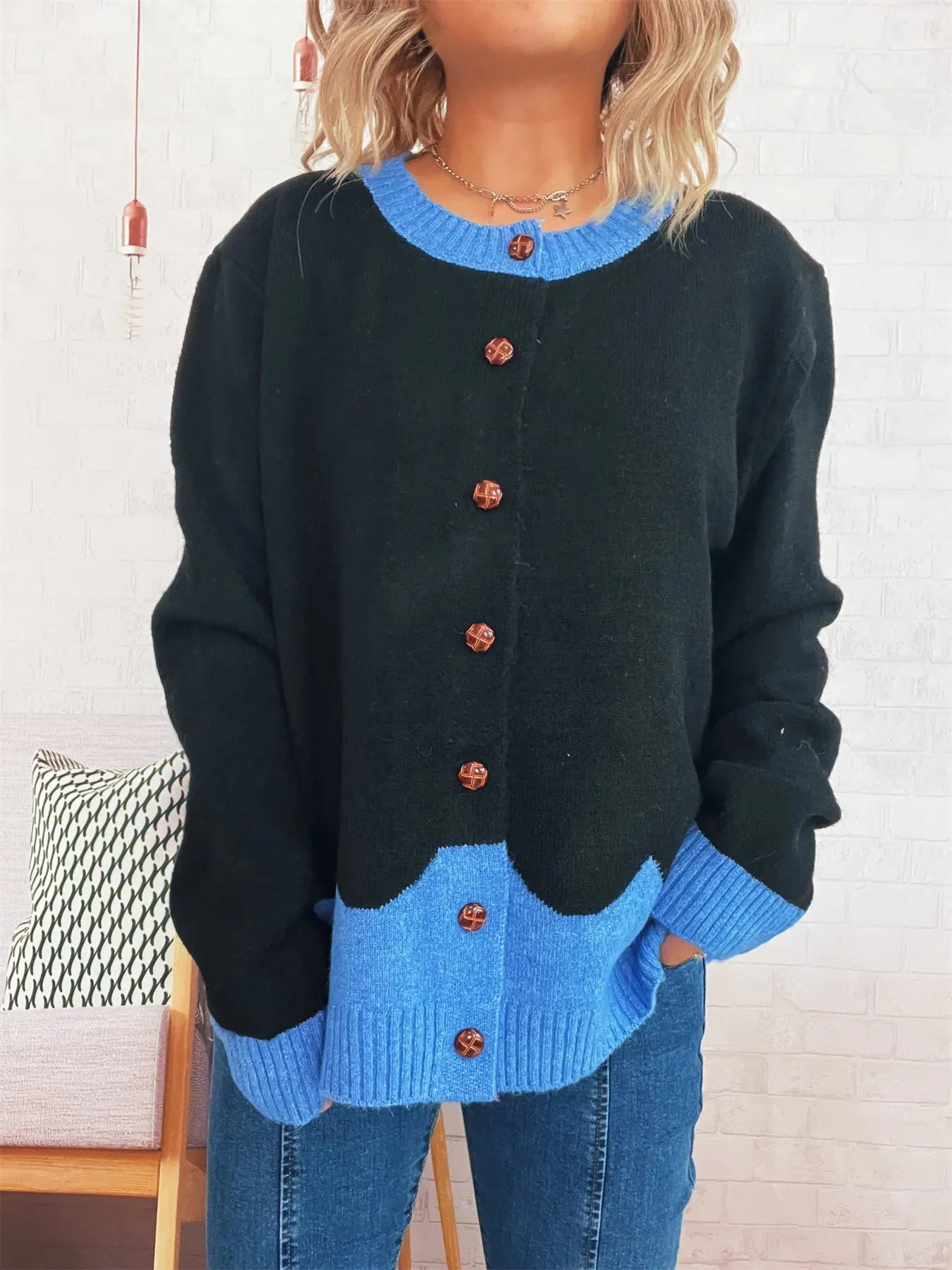 Button-Front Contrast Trim Cardigan sold by Charming Charlie product image thumbnail 3