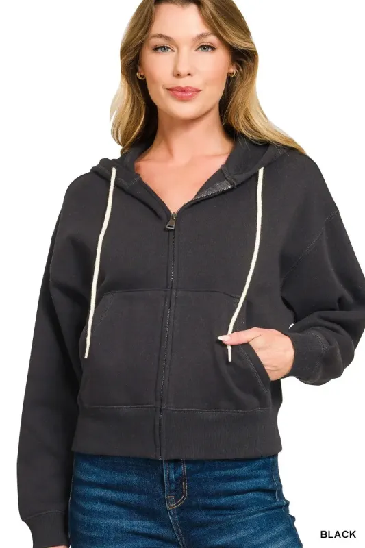 Zenana Fleece Cropped Zip-up Hoodie with Pockets sold by Charming Charlie