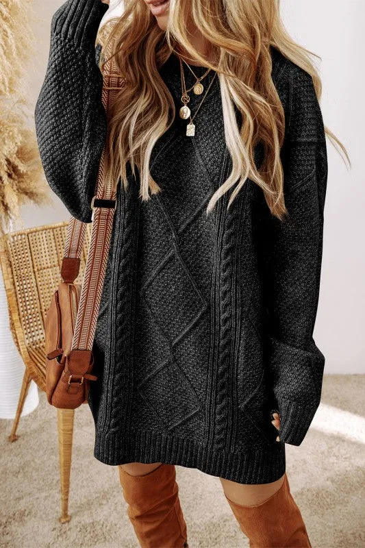 Cable Knit Drop Shoulder Sweater Dress sold by Charming Charlie