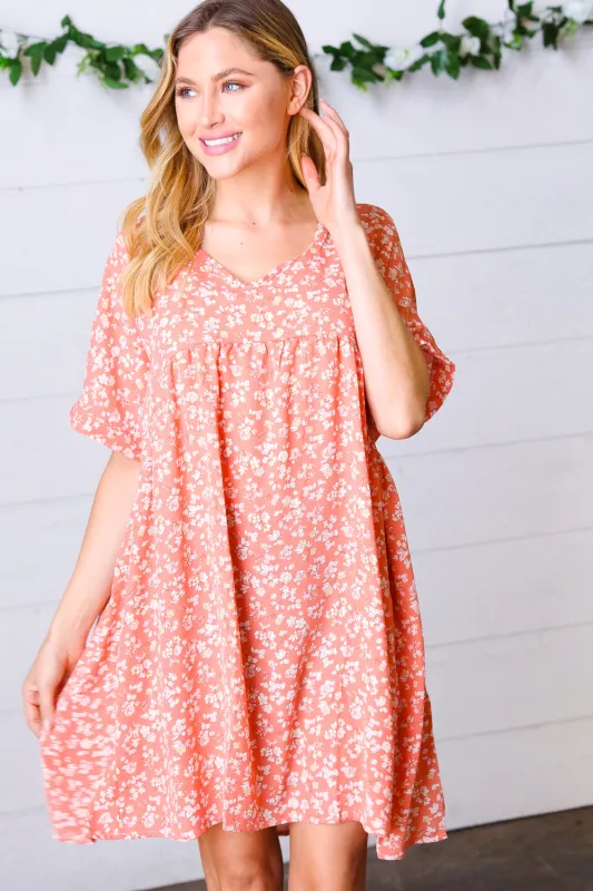 Peach Ditzy Floral Woven Dolman V Neck Dress sold by Charming Charlie