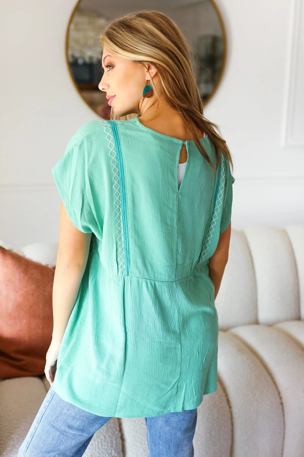 Mint Embroidered Woven Short Sleeve Dolman Top sold by Charming Charlie product image thumbnail 2