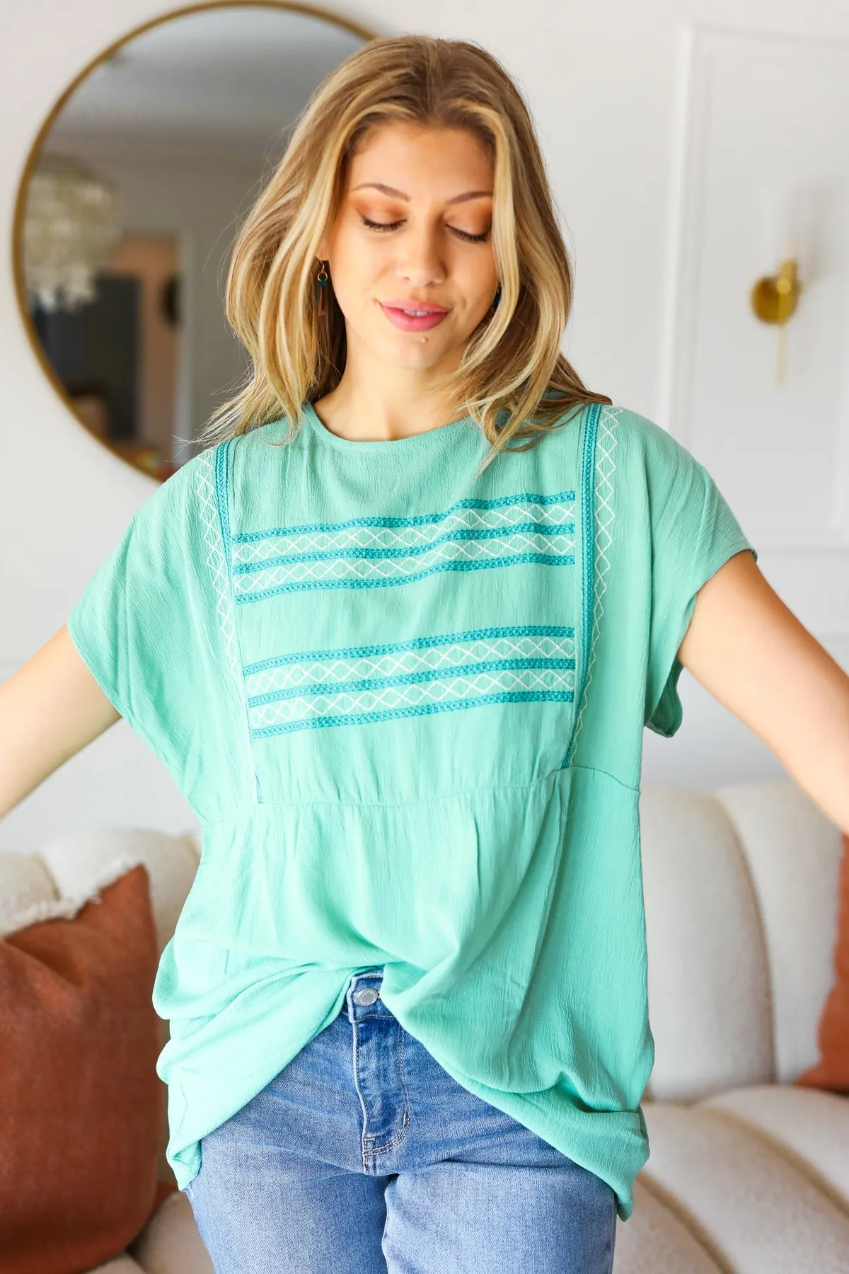 Mint Embroidered Woven Short Sleeve Dolman Top sold by Charming Charlie product image thumbnail 5