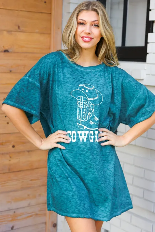 Emerald Cotton Blend COWGIRL Graphic Long Tee sold by Charming Charlie