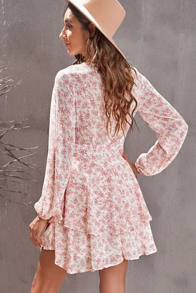 Floral Surplice Balloon Sleeve Layered Dress sold by Charming Charlie product image thumbnail 4