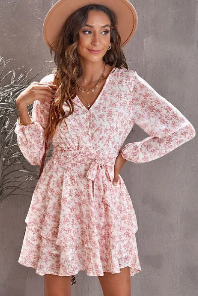 Floral Surplice Balloon Sleeve Layered Dress sold by Charming Charlie